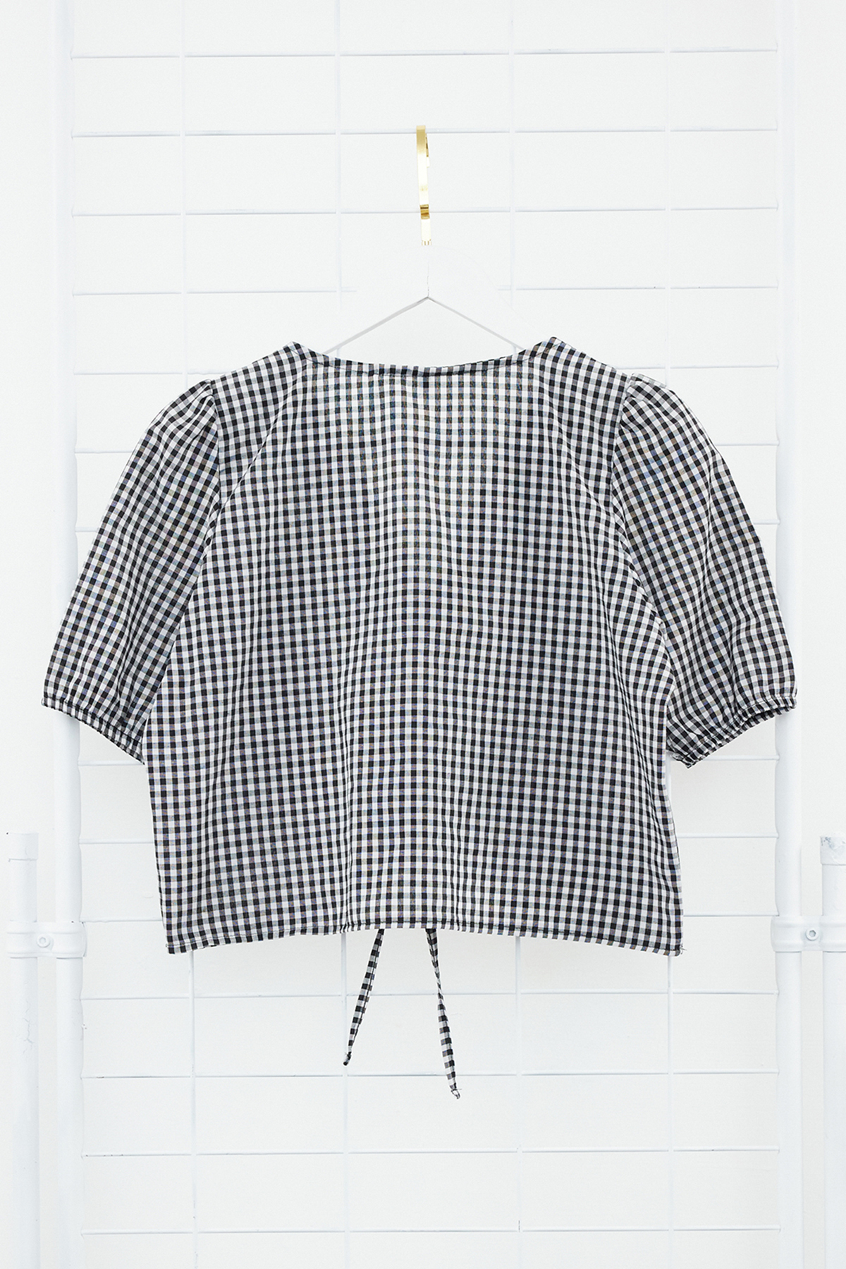 Trendyolmilla  Siyah Büzgülü Pötikare Crop Dokuma Bluz TWOSS24BZ00643 - Görsel 8