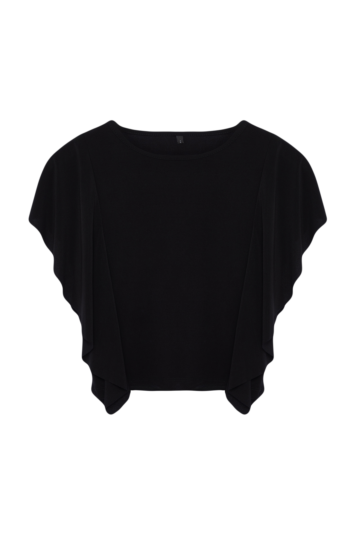 Trendyolmilla  Siyah Kolları Fırfır Detaylı Bisiklet Yaka Esnek Örme Bluz TWOSS24BZ00636 - Görsel 6