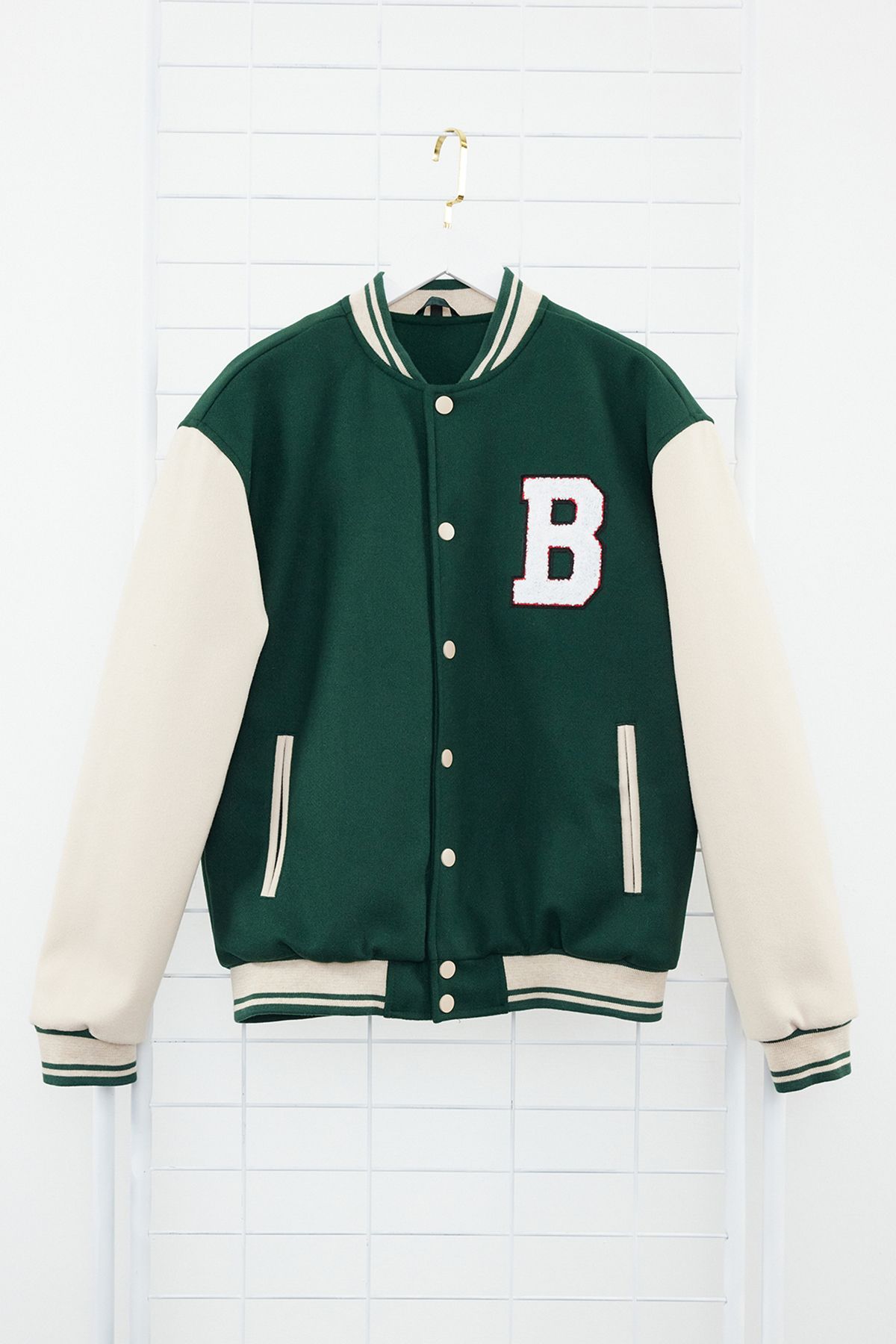 Kolekcia Trendyol-Zelená unisex bunda Bomber Collar College Jacket – Regular Fit TMNAW24MO00017 6