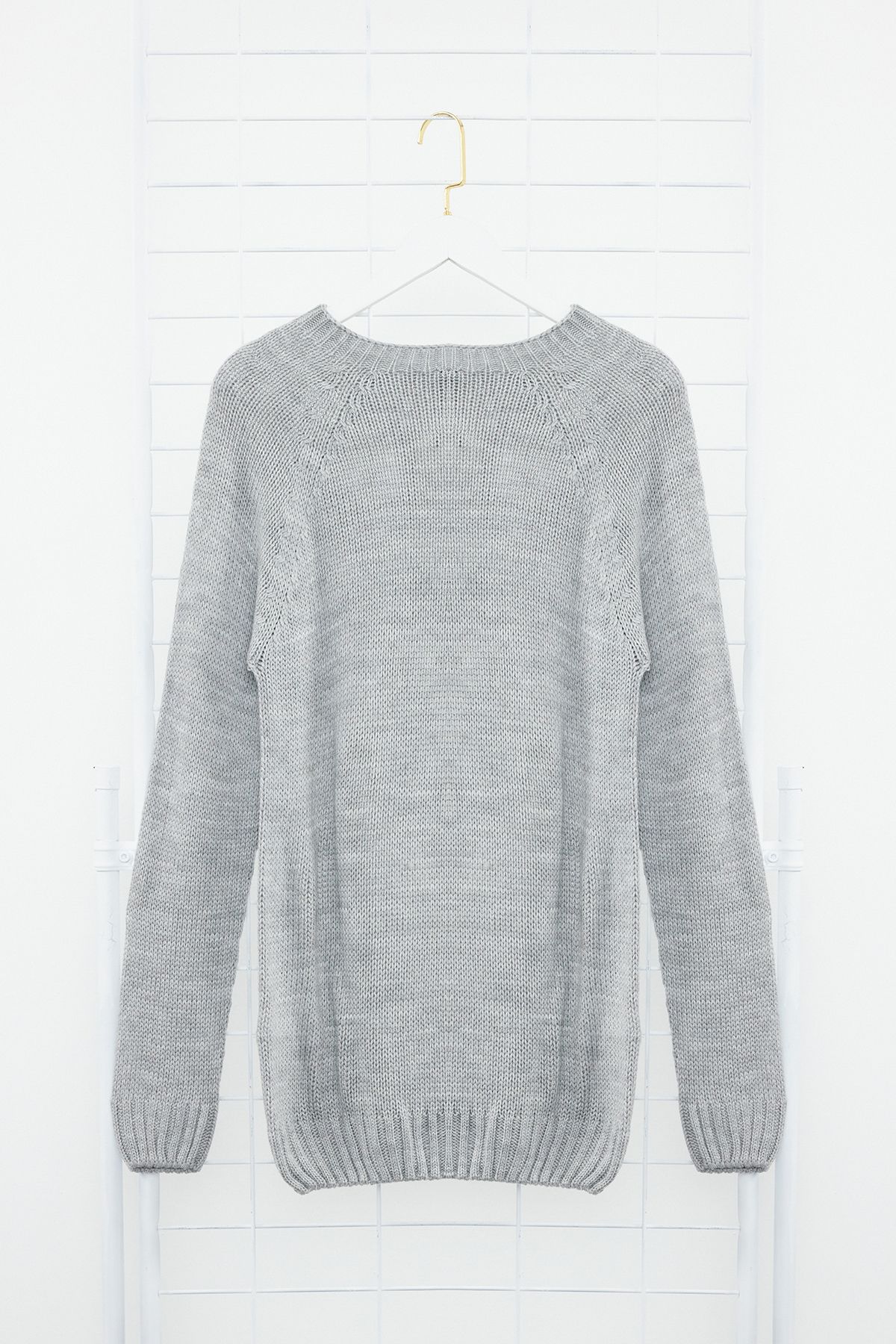 Trendyol Collection-Gray Crew Neck Slim Fit Knitwear Sweater - Raglan Sleeve Tmnaw25Kz00000 8