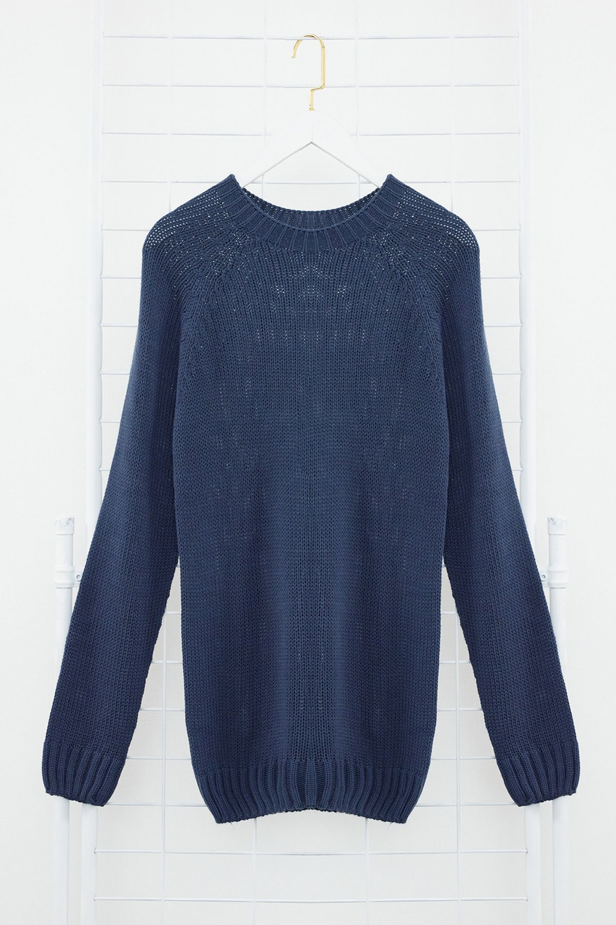 Trendyol Collection-Pulover tricotat cu mâneci raglan, cu decolteu subțire Indigo - TMNAW25KZ00000 6