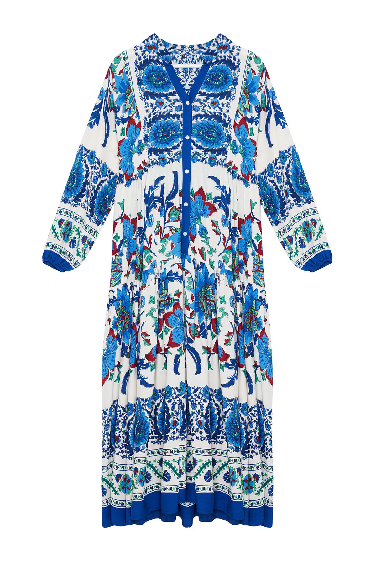 Trendyol Modest-Blue Floral Viscose Woven Dress Tctss24Eb00221 6