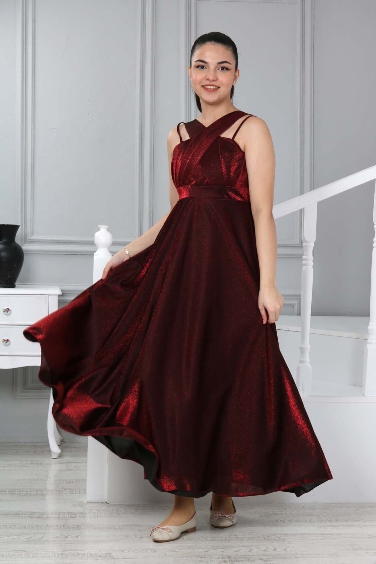 Girls Evening Dress Fixed Glitter Fabric Lined Graduation Dress