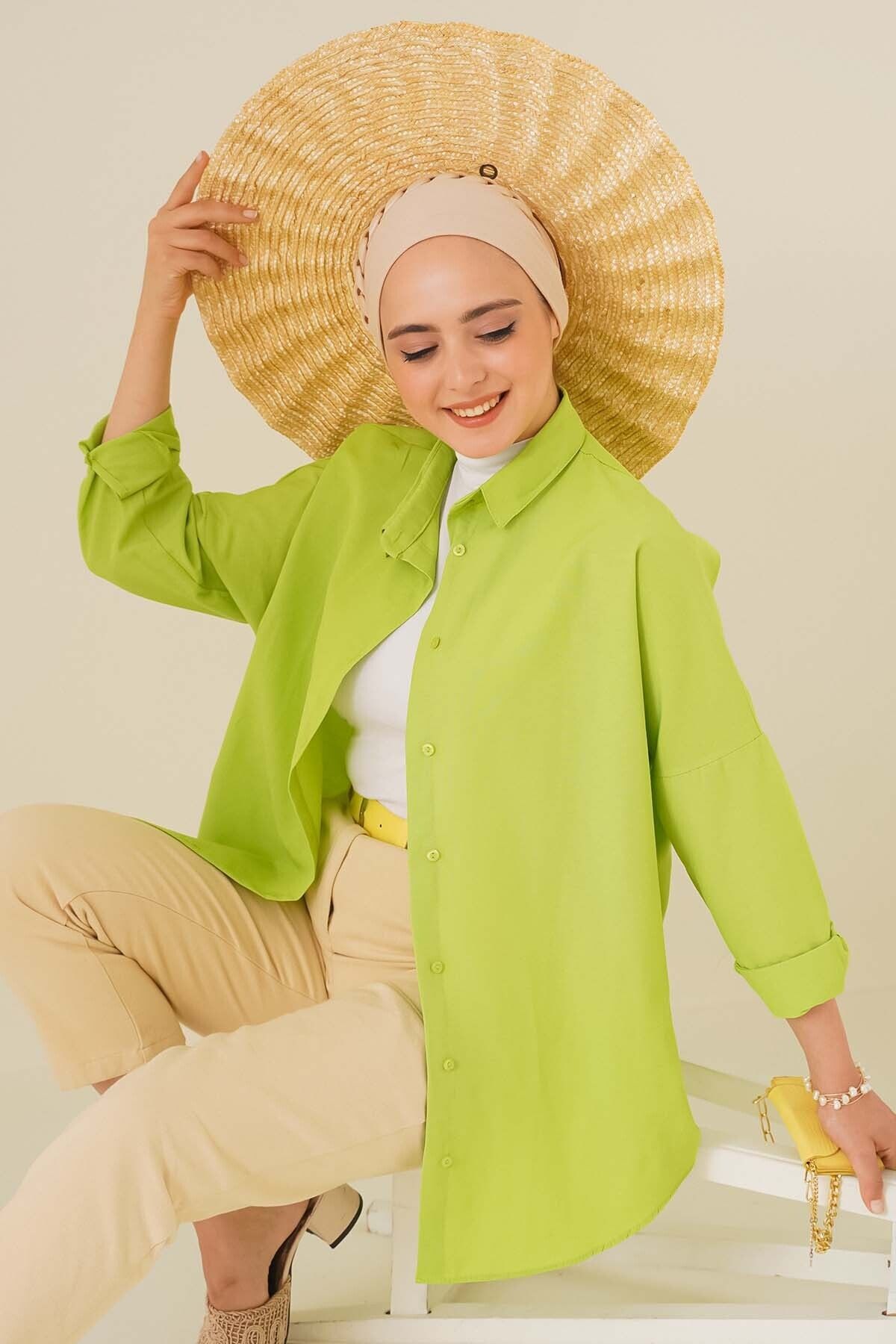 Bigdart-103901 Oversize Basic Hijab πουκάμισο - Πράσινο 3