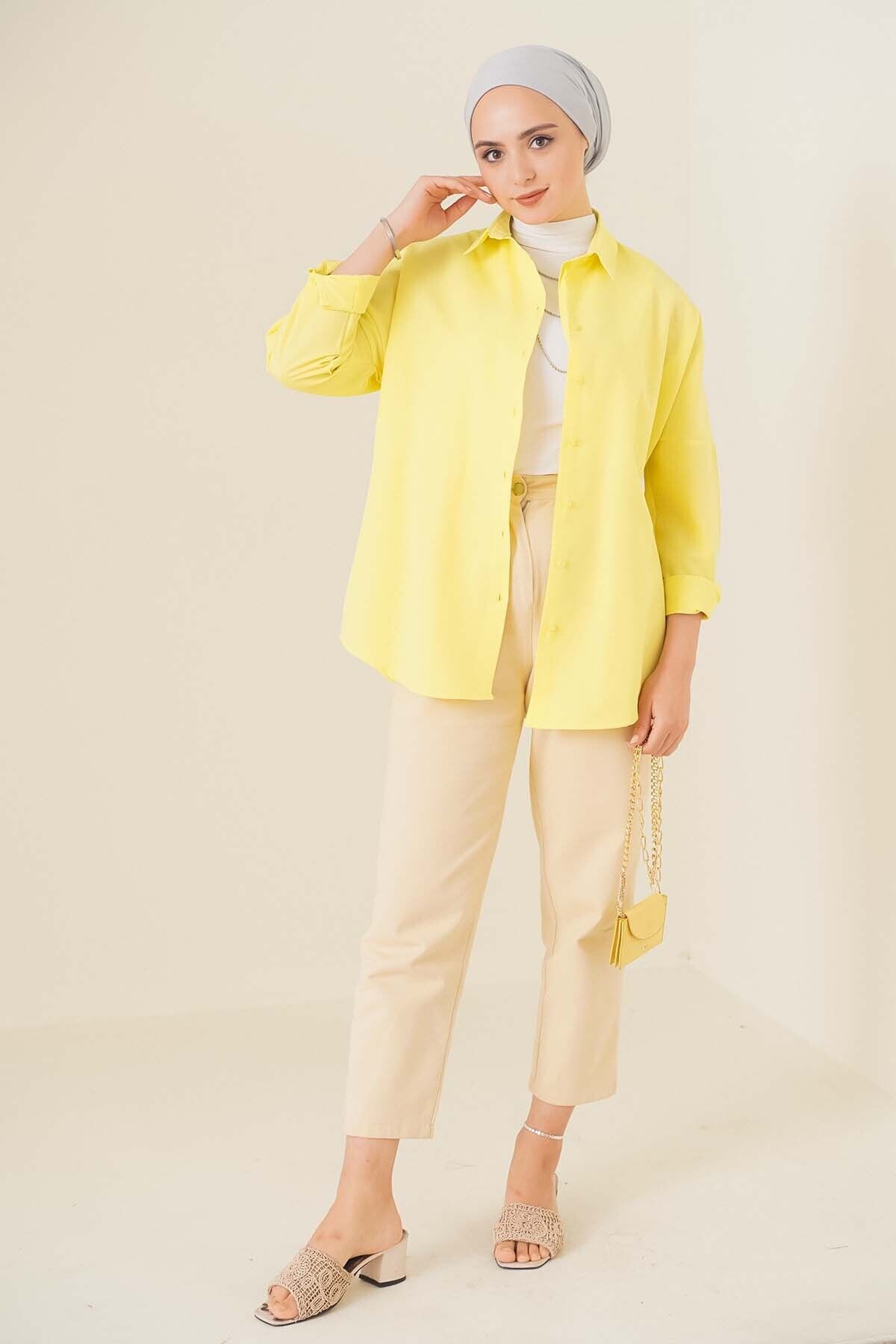 Bigdart-103901 Oversize Basic Hijab πουκάμισο - Κίτρινο 2