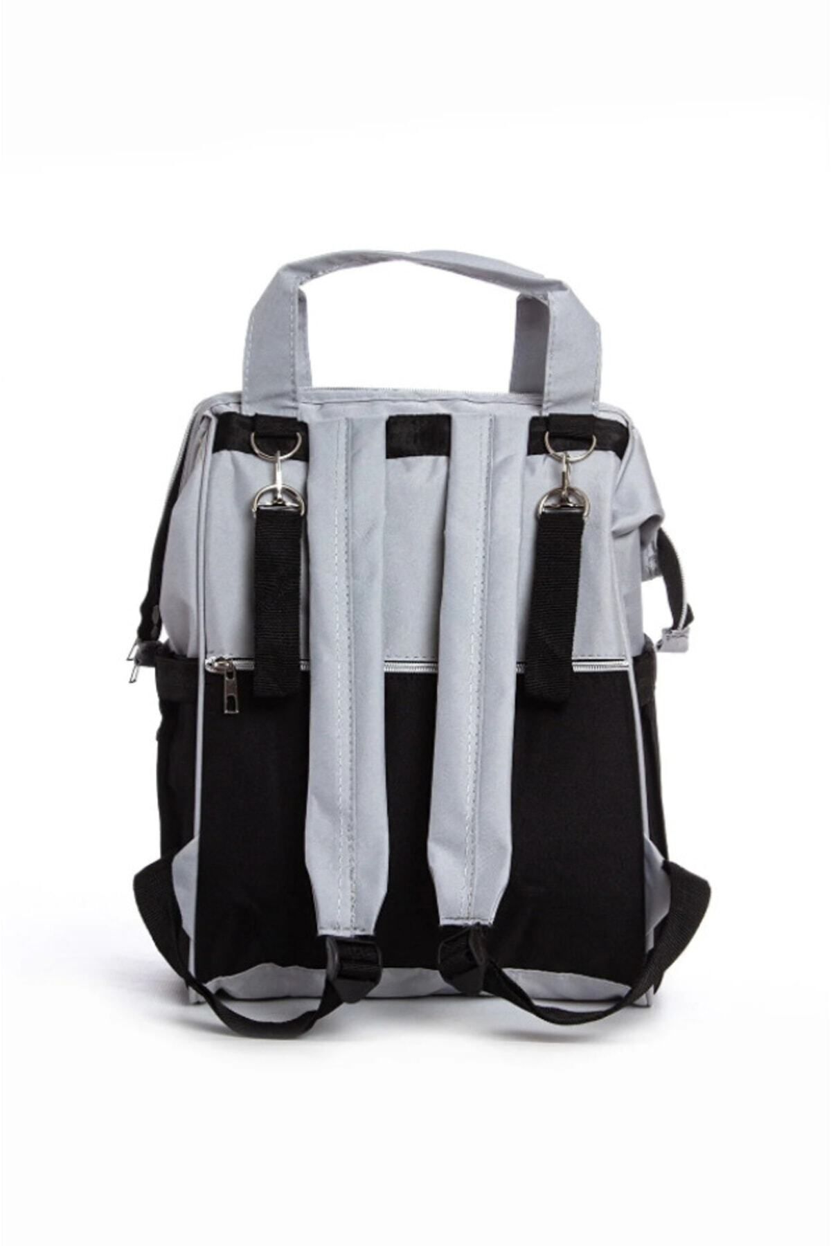 Özgün Baby Anne Bebek Bakım Sırt Çantası Biberon Termoslu Sıvı Geçirmez Puset Askı Aparatlı Siyah Gri Çizgili fotoğrafı 6 (önizleme)