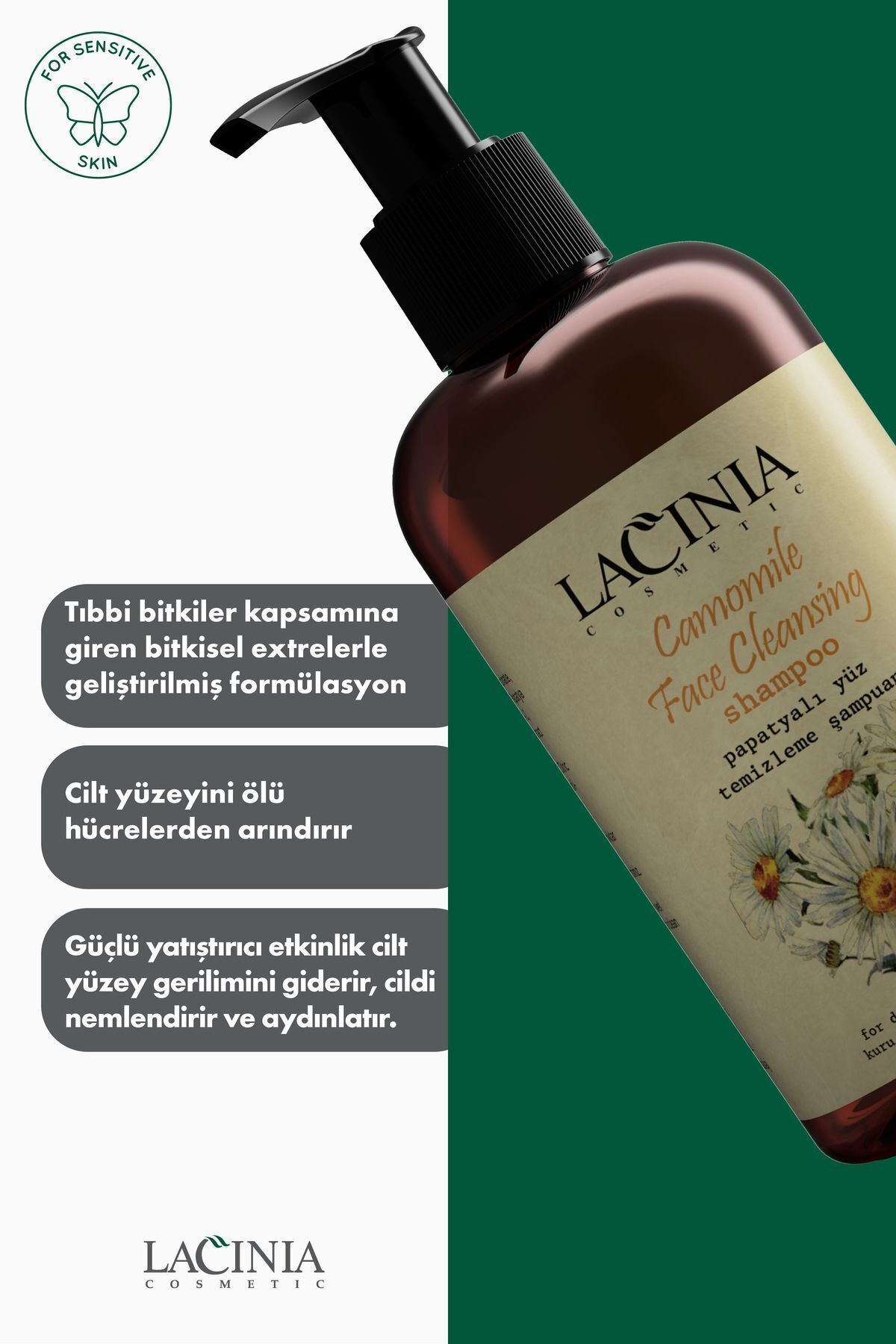 شامپو پاک کننده صورت عصاره بابونه 250 میلی لیتر Lacinia