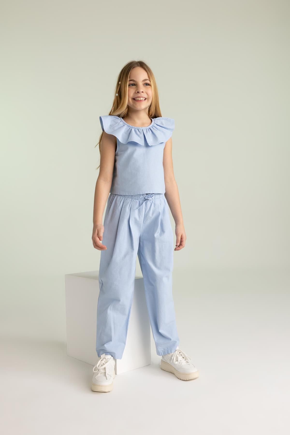 DeFacto-2-teiliges Set aus ärmelloser Bluse und Hose für Mädchen in Hellblau 2