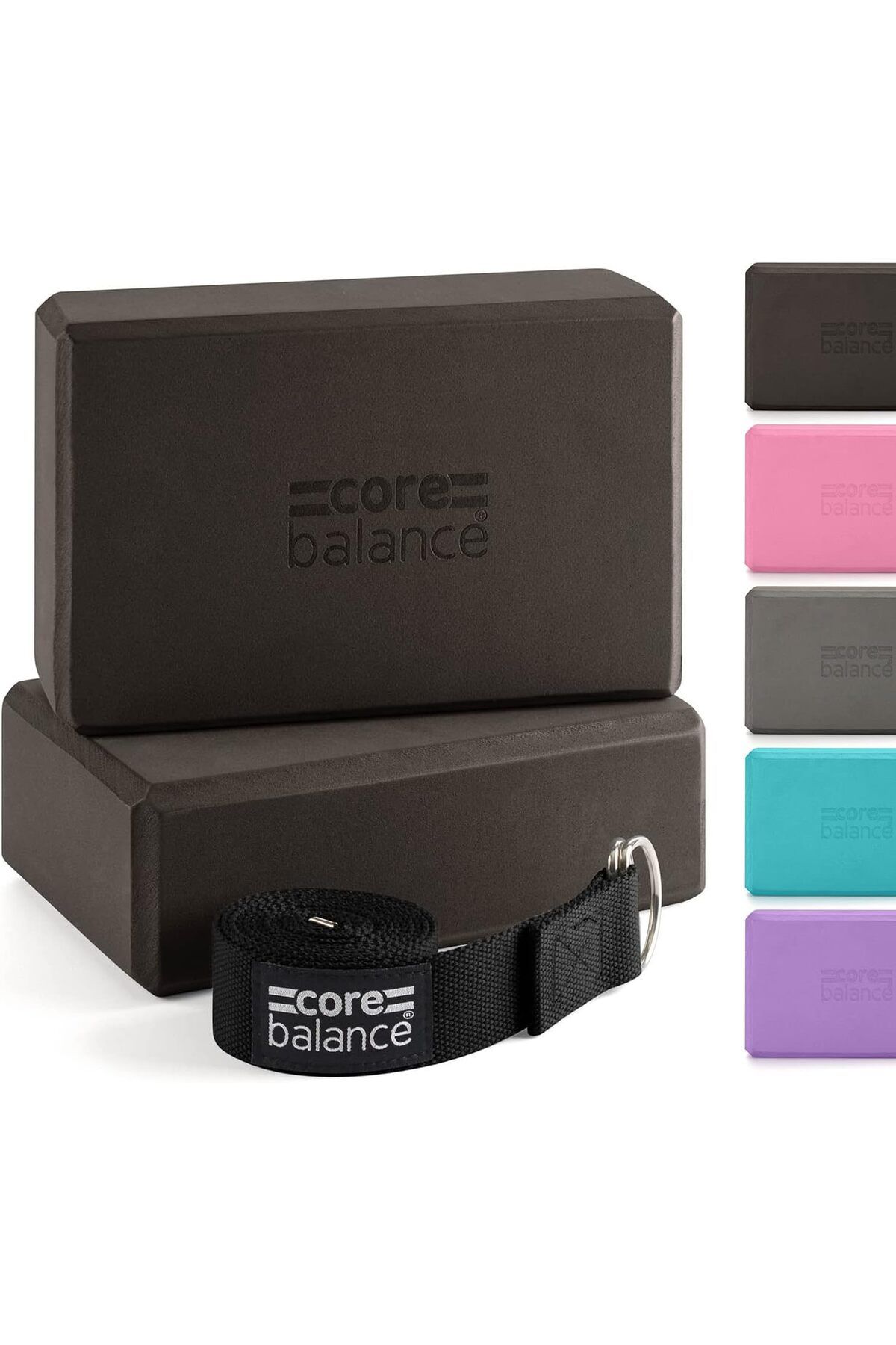 Core Balance Foam Yoga Bloğu ve Kemer Seti - Yüksek Yoğunluklu Destek Tuğlaları ve Pamuk D-Ring Tokalı Kemer