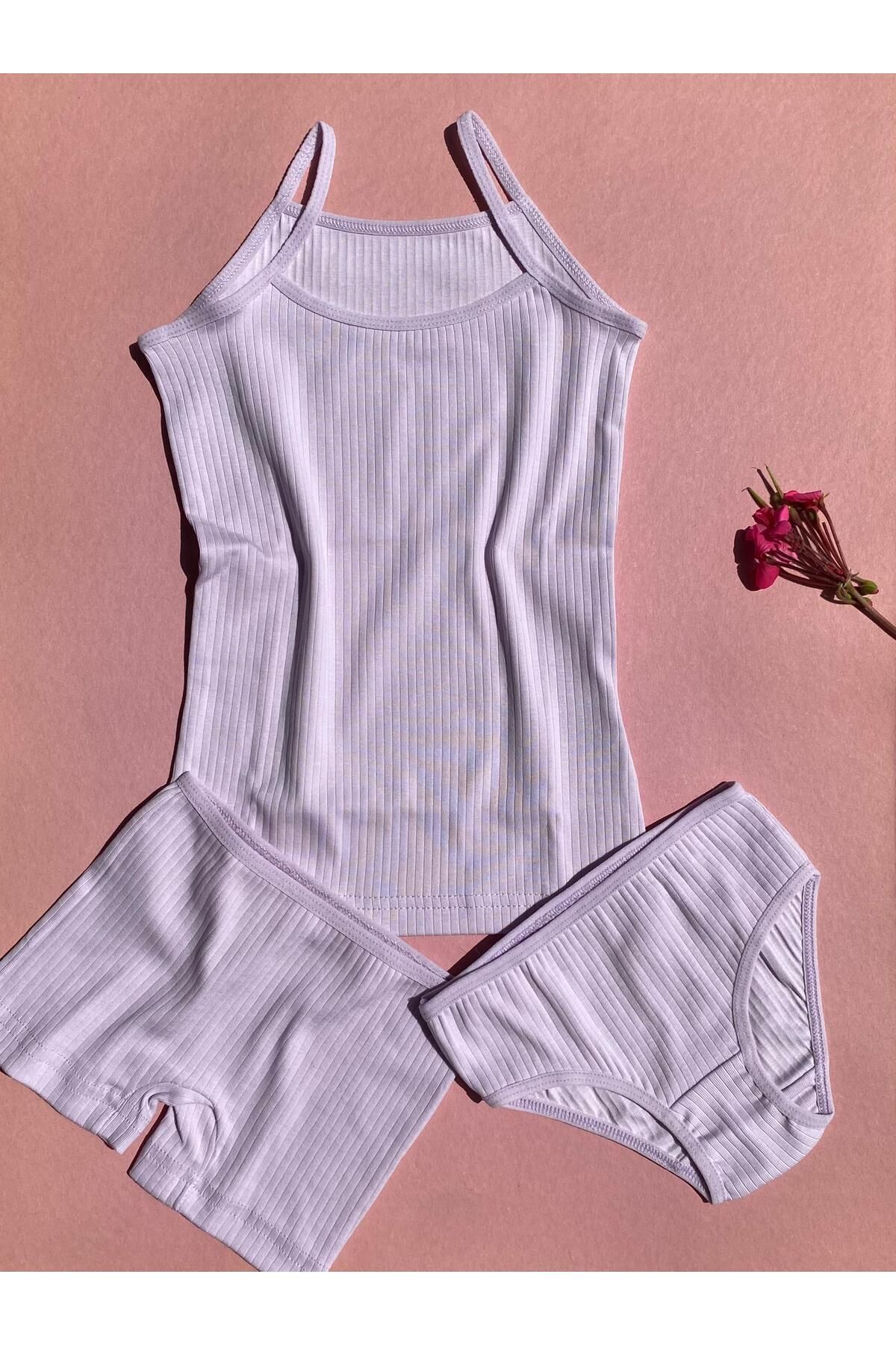 VicTroy Set Camisole Din Bumbac Liliac Pentru Fete, Pantaloni Scurți Și Chiloți (3 Buc) Femeie - 11–12 years