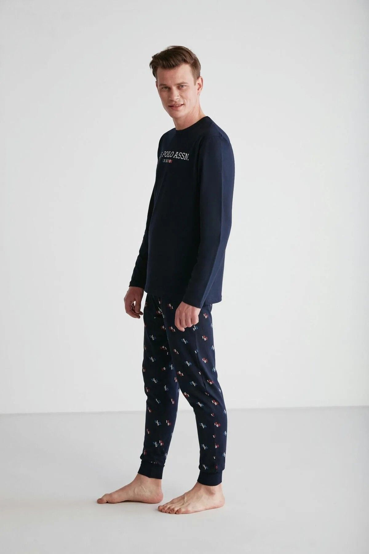 ست پیژامه آبی مردانه پایه. پولو اسن. لباس خواب یقه گرد U.S. Polo Assn.