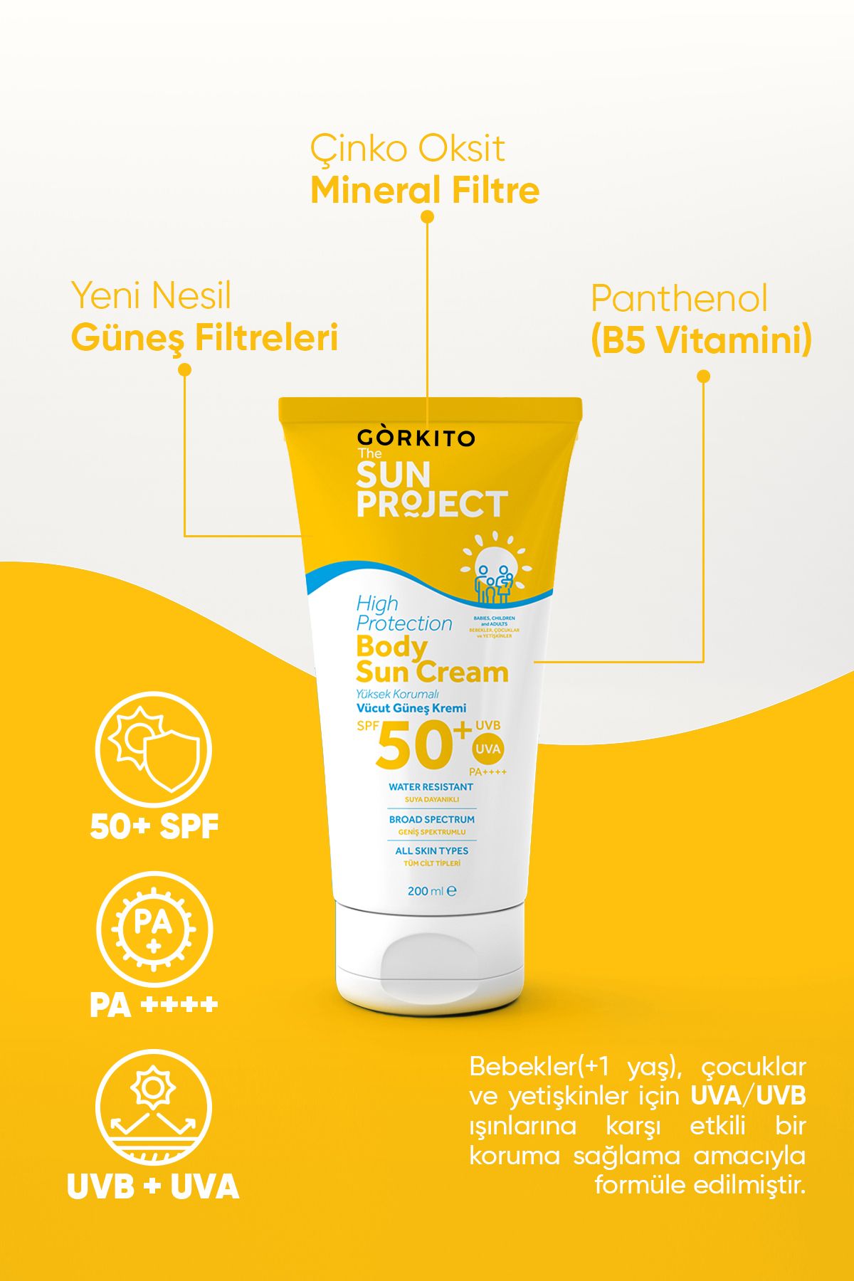 کرم ضد آفتاب بدن PROJECT SUN HIGH FAMILY FACE AND BODY CREAM 50 SPF PA 200 میل Görkito