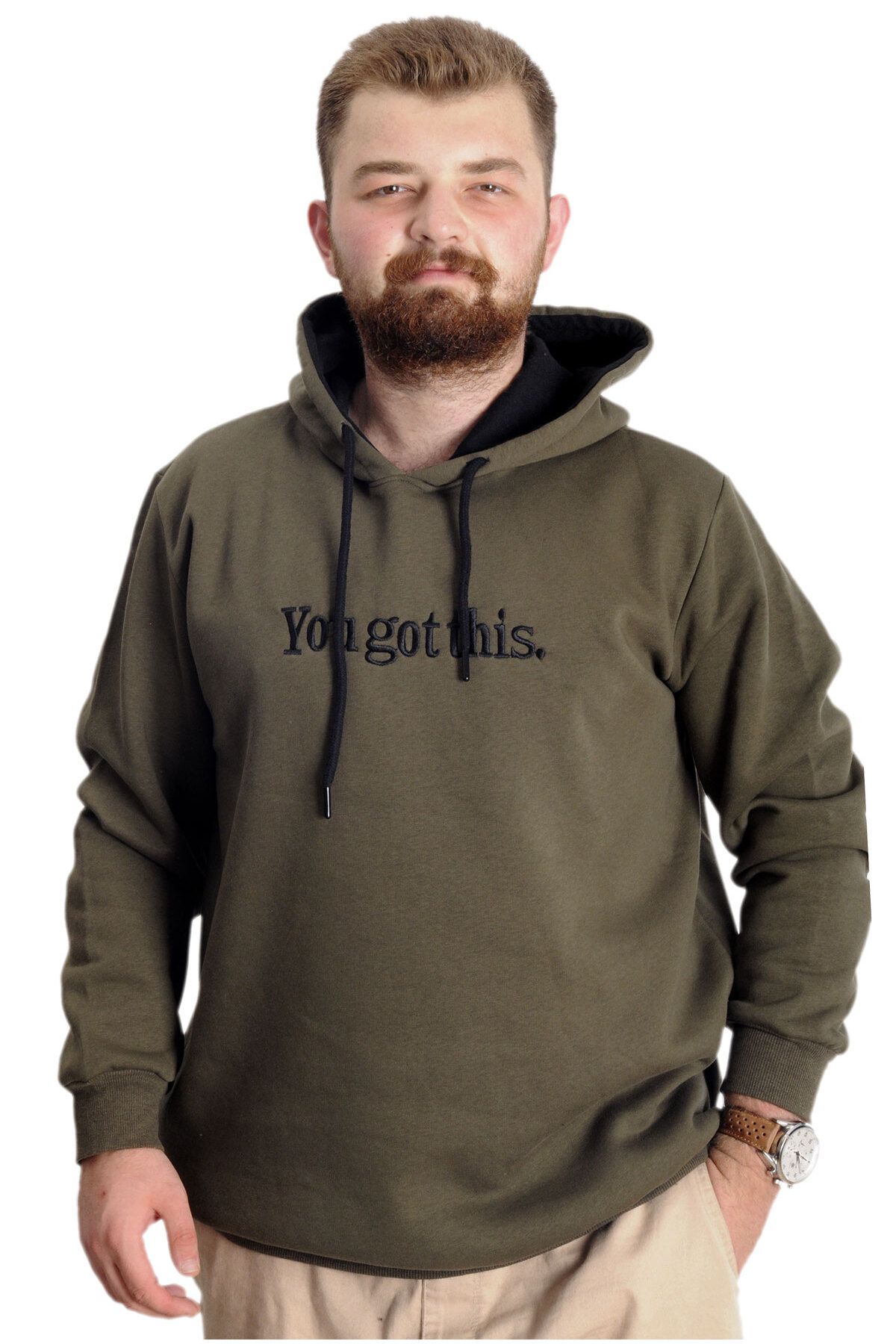 Mode XL Buyuk Beden Erkek Sweat Kap on You Got This 23542 Haki
