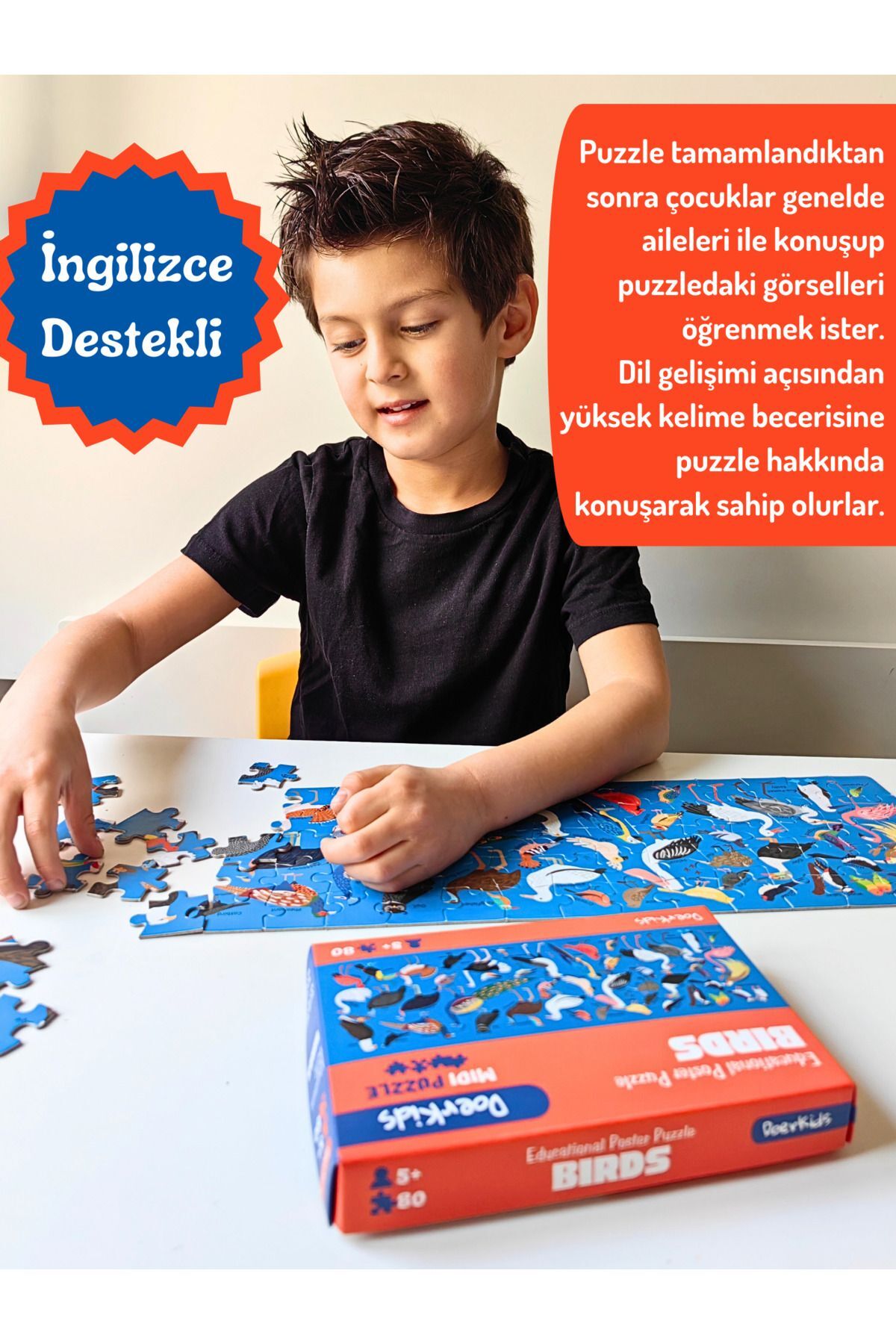 DoerKids Birds – Kuşlar Midi Puzzle | 4-9 Yaş 80 Parça fotoğrafı 2 (önizleme)