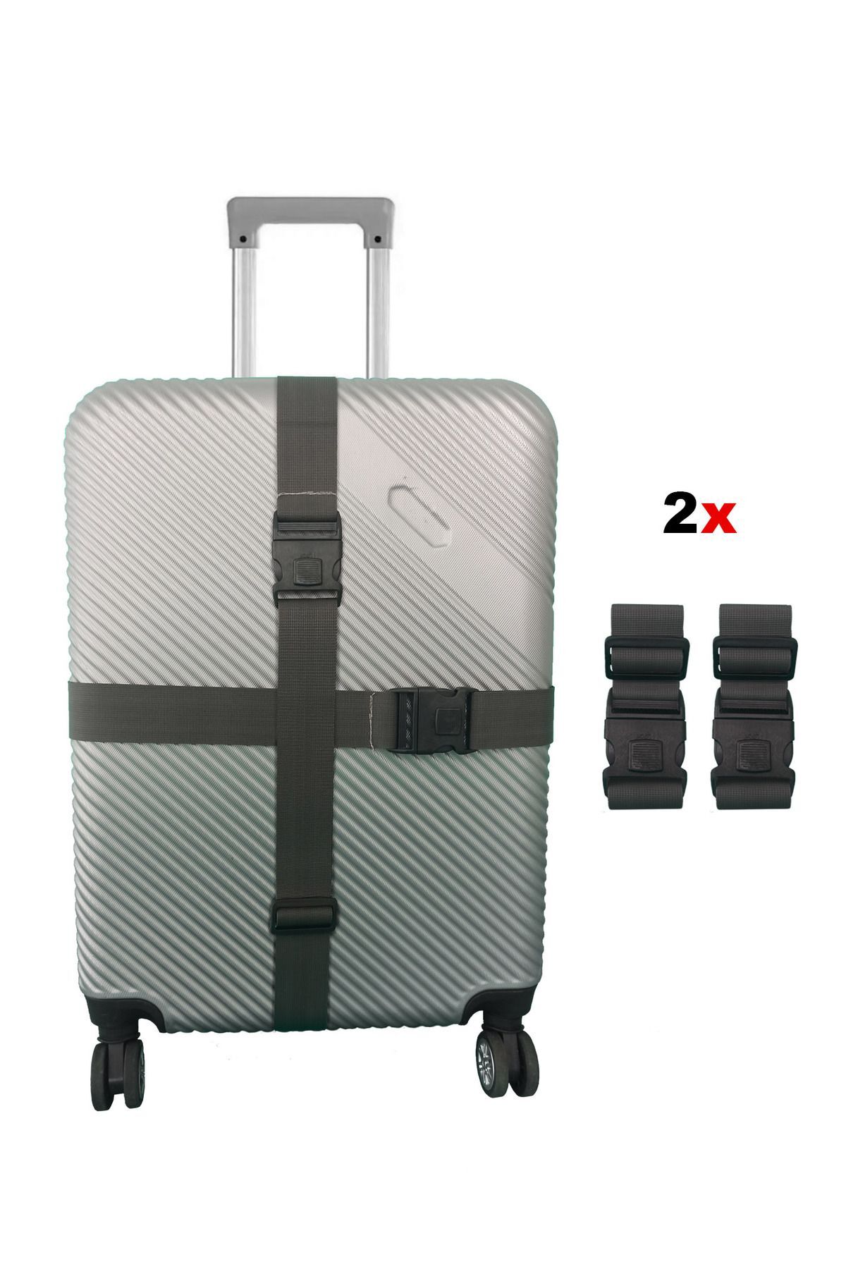 Grey Suitcase Belt 2 Adjustable Measured Suitcase Safety Belts with Extra Safety Lock