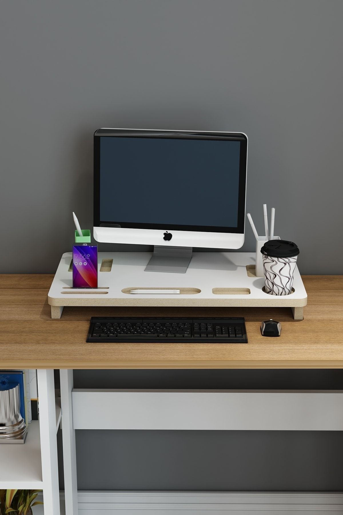 Modalanka-Monitor Stand And Desk Organizer, Nordic Style Elevating Stand For Imac, Computer, Tv 2