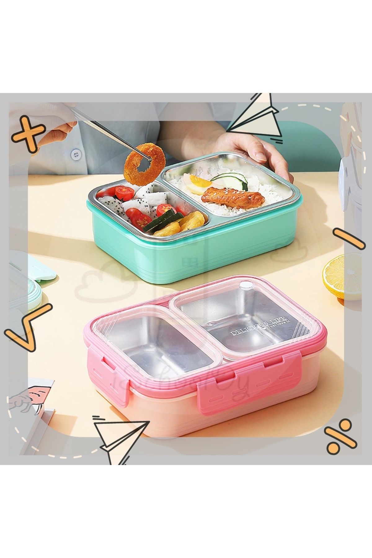 Vagonlife-700 ML New Generation Metal Lunch Box with Spoon - Single Layer, Two Compartments, Lunch Box 2