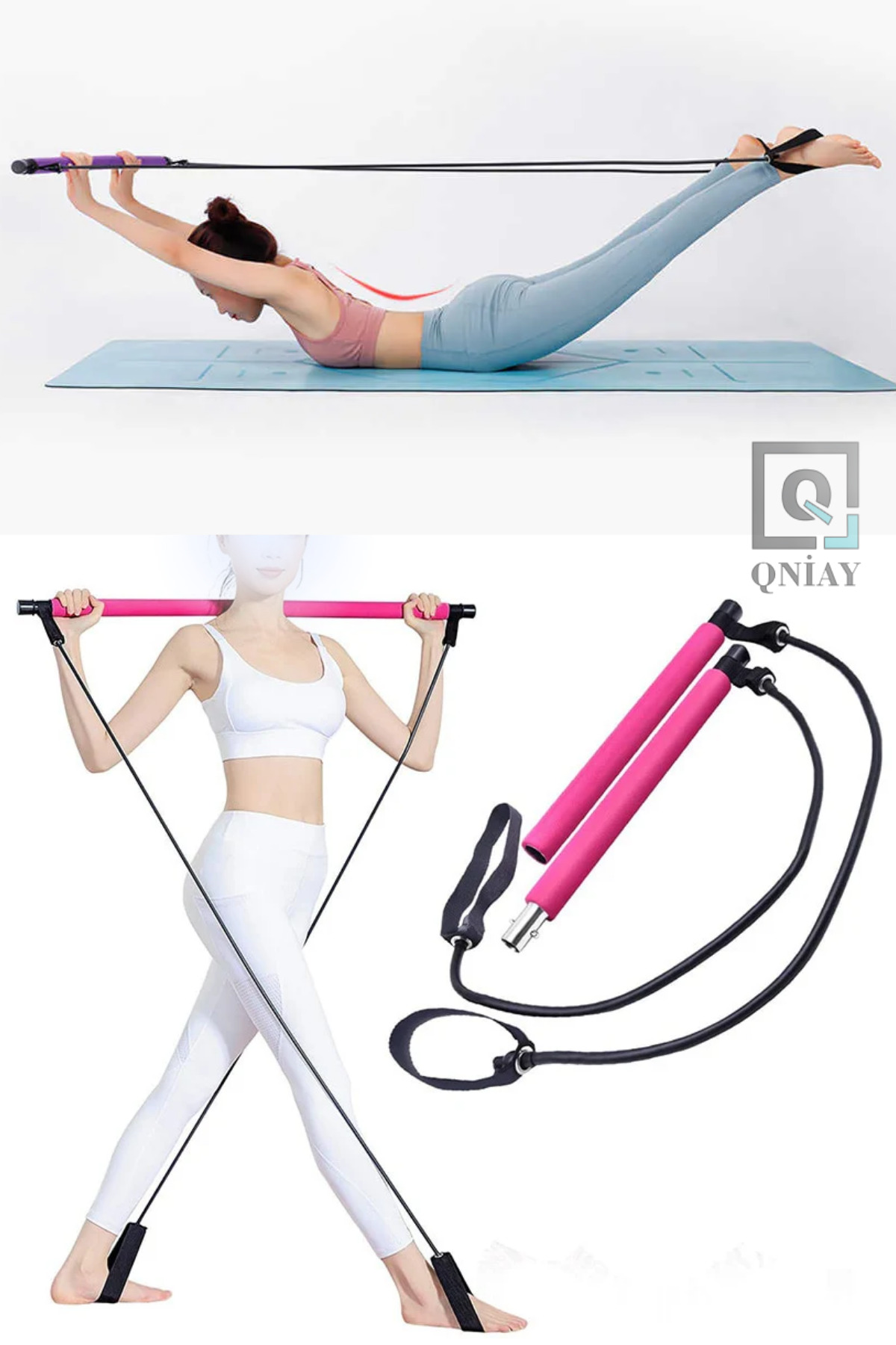 QNİAY Pilates Çubuk Bar Taşınabilir Fitness Pilates Crossfit Vücut