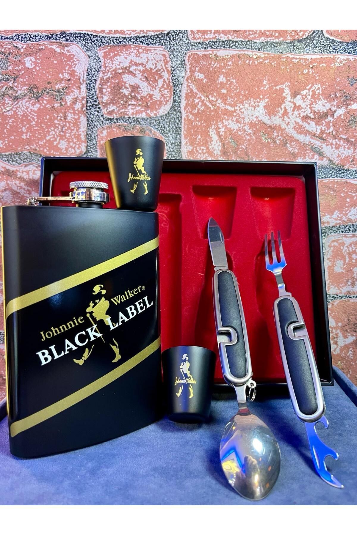 Black Label-STAINLESS STEEL 8 OZ (236 ML) WHISKY WOTKA LICOR COGNAC FLASK SET 2