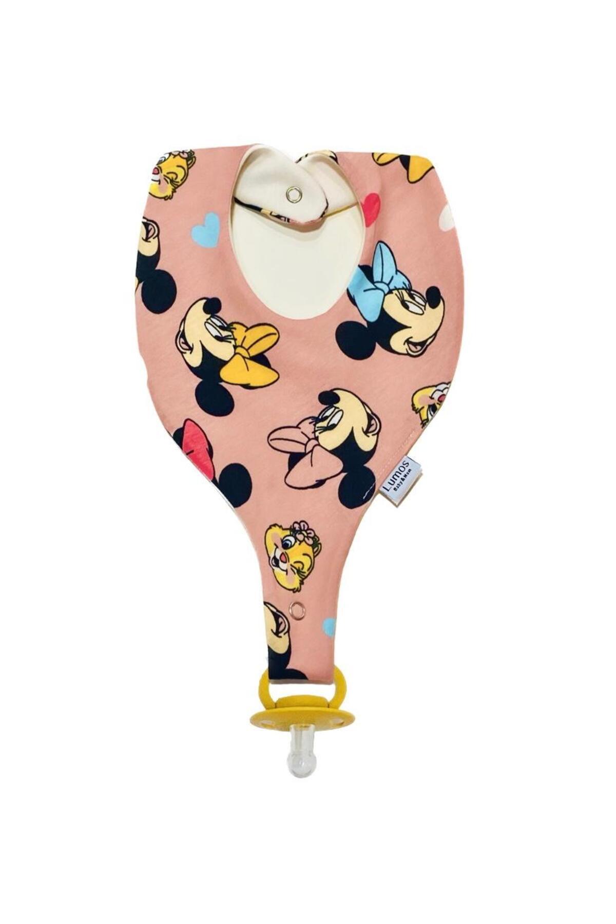 Lumos Trade Emzik Tutucu Mama Önlüğü - Minnie Mouse Desenli %100 Pamuk Kumaş Emzik Askısı