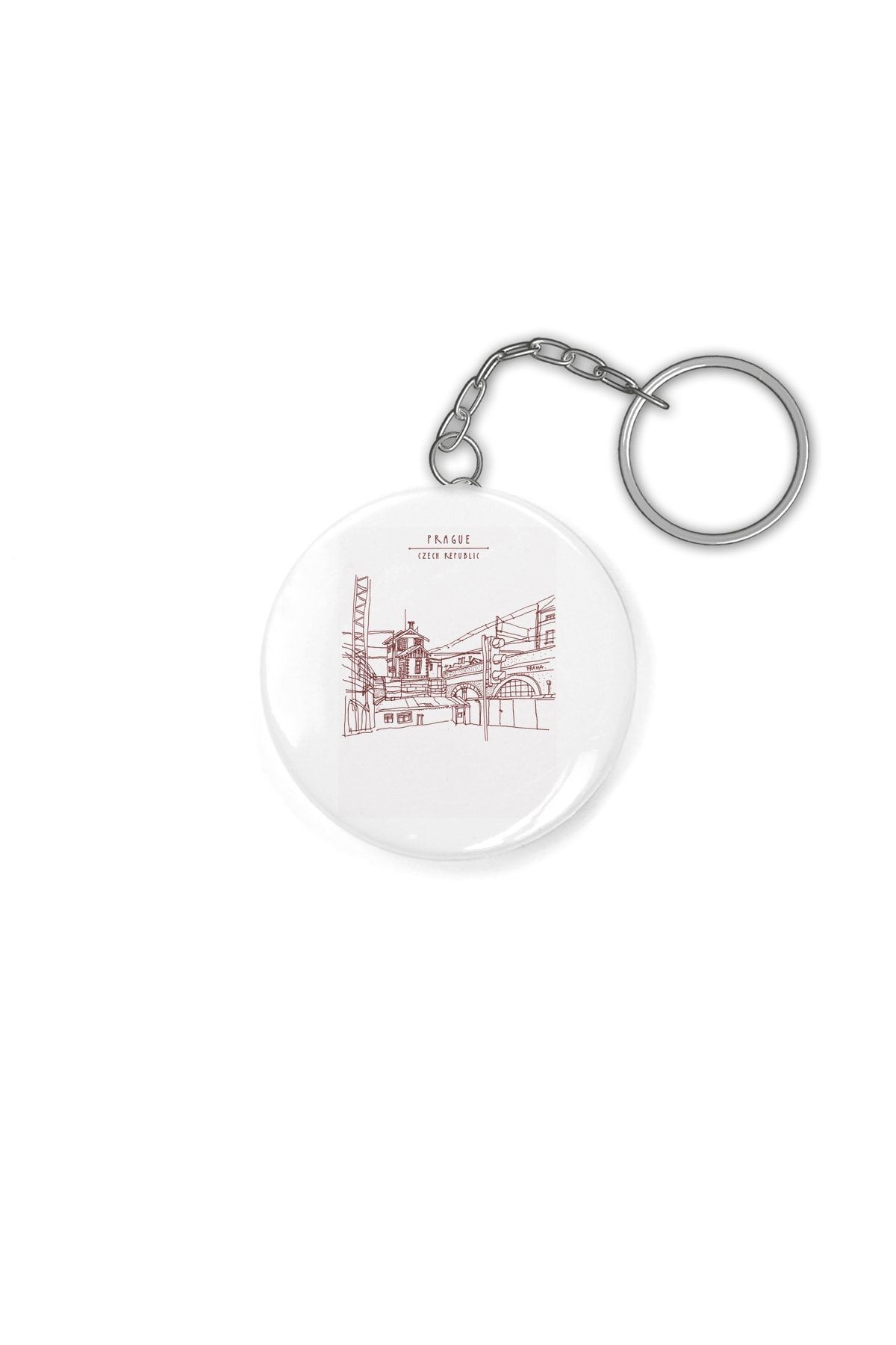 Prague , Czech Republic Hand Drawing City Keychain