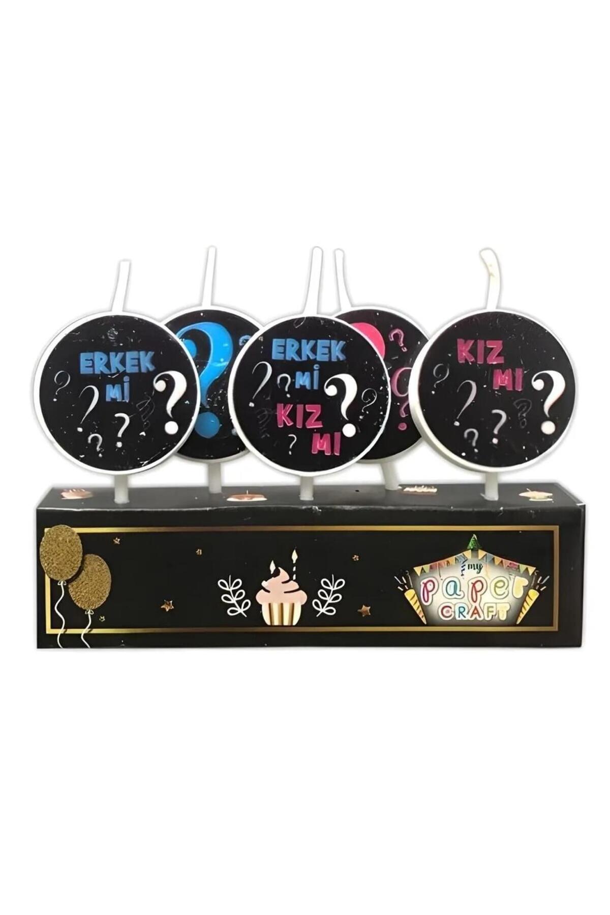 SURPRISE PARTY STORE Cinsiyet Belirleme Partisi Kız Mı Erkek Mi Boy Or Girl Pasta Mumu 5 Adet Cinsiyet Temalı Mum
