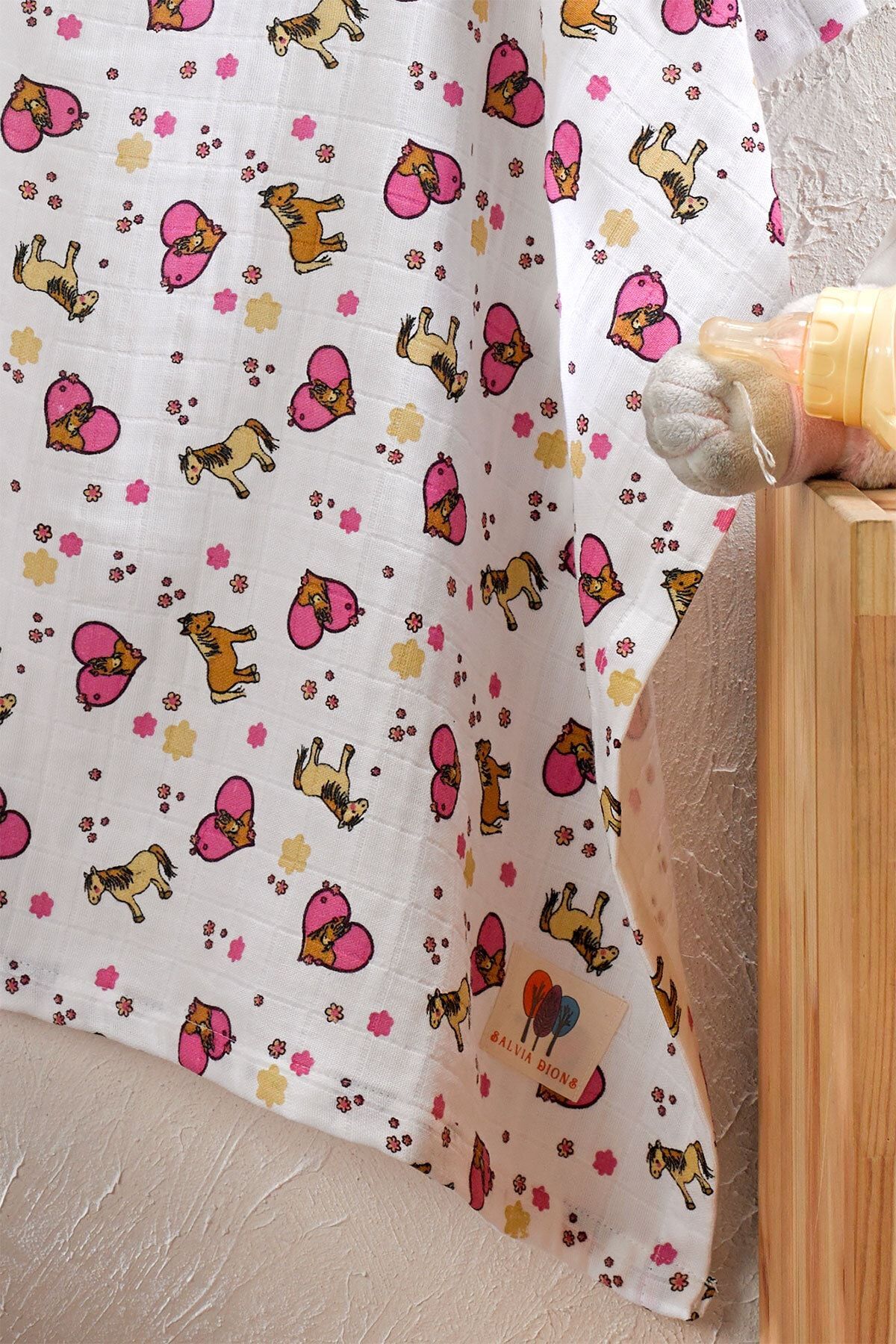 Salvia Dione | %100 Pamuk | Çift Kat Müslin Emzirme Önlüğü | 97 X 69 | Askılı & | Pembe | Patiska fotoğrafı 4 (önizleme)