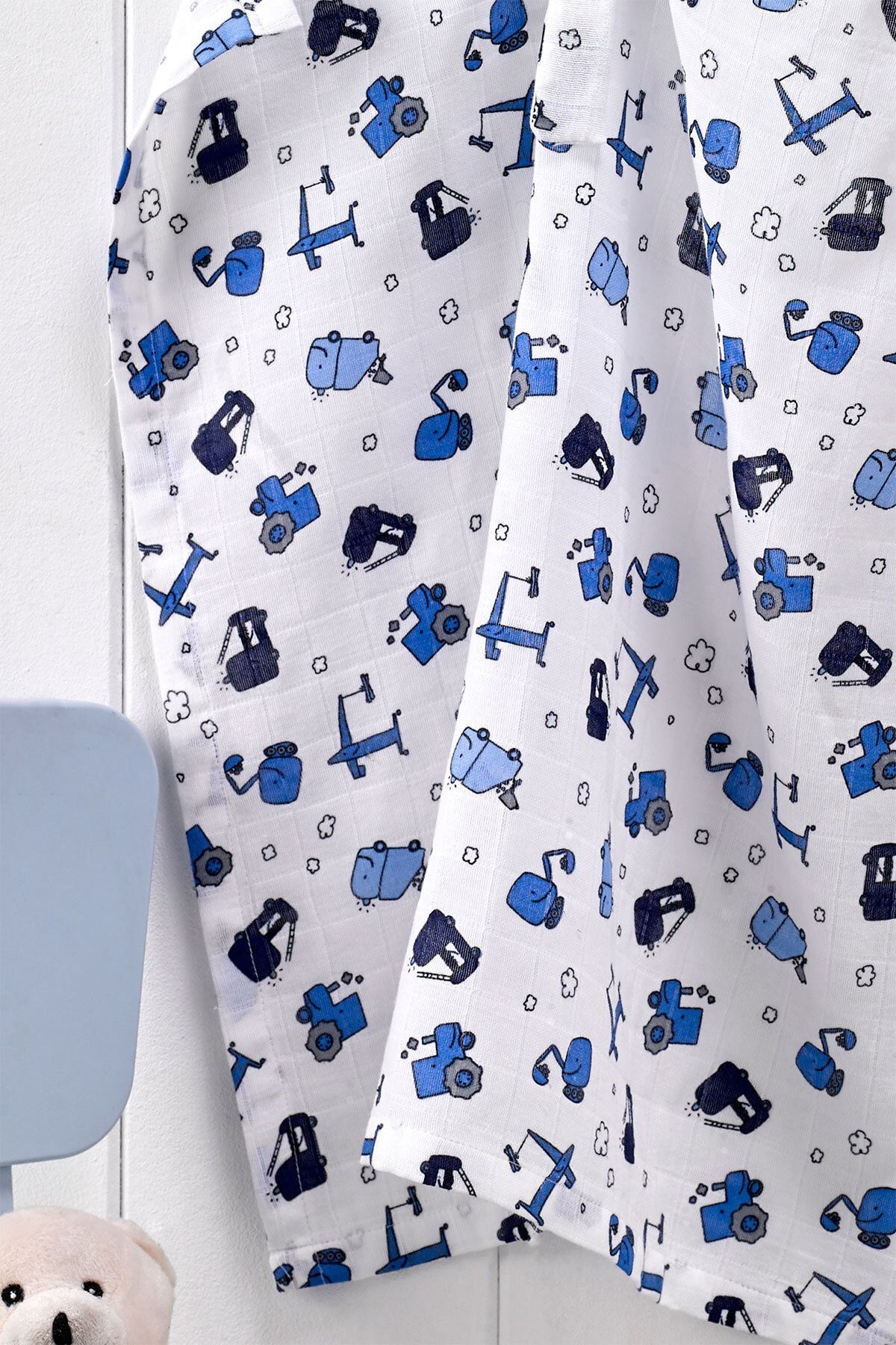 Salvia Dione | %100 Pamuk | Çift Kat Müslin Emzirme Önlüğü | 97 X 69 | Askılı & | Mavi | Patiska fotoğrafı 2 (önizleme)