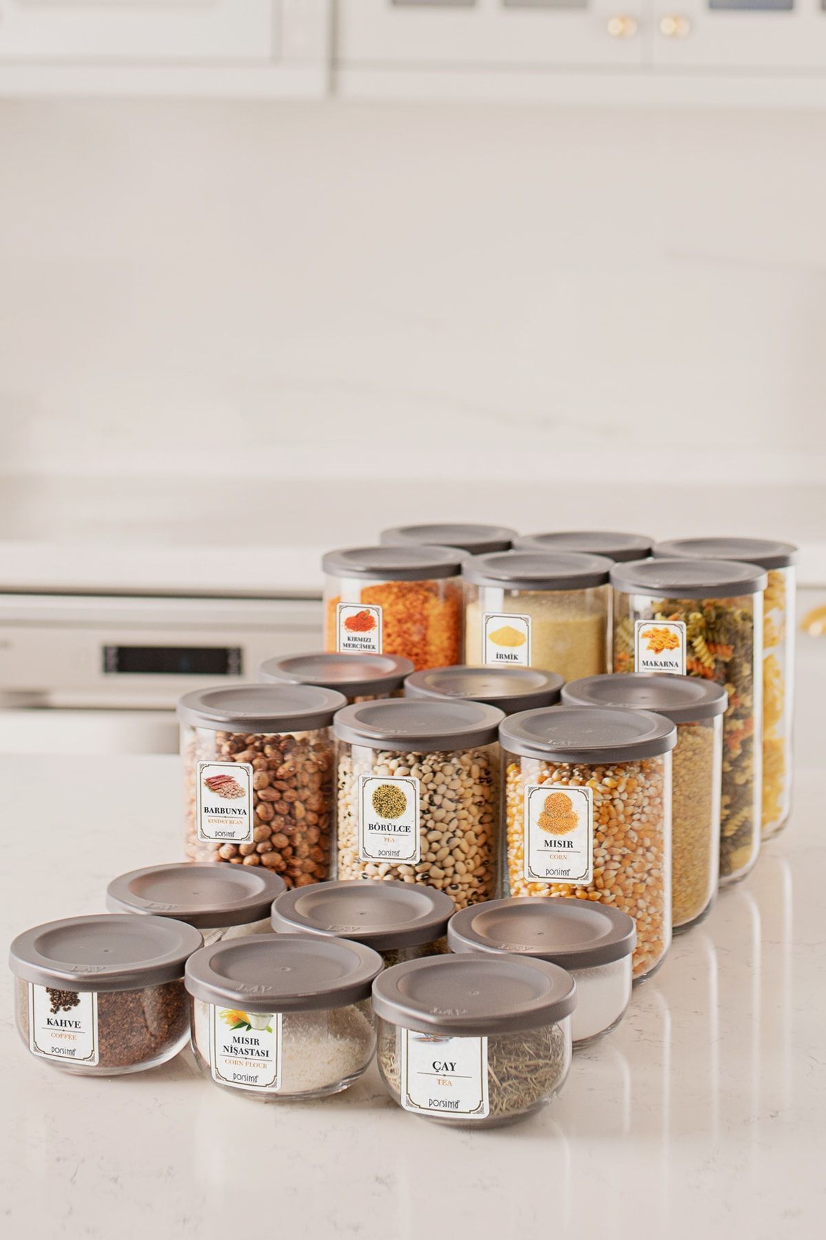 LAV-Duo 3 Sizes 18 Pieces Glass Storage Container Jar Set with Leak Proof Lid and Label 2
