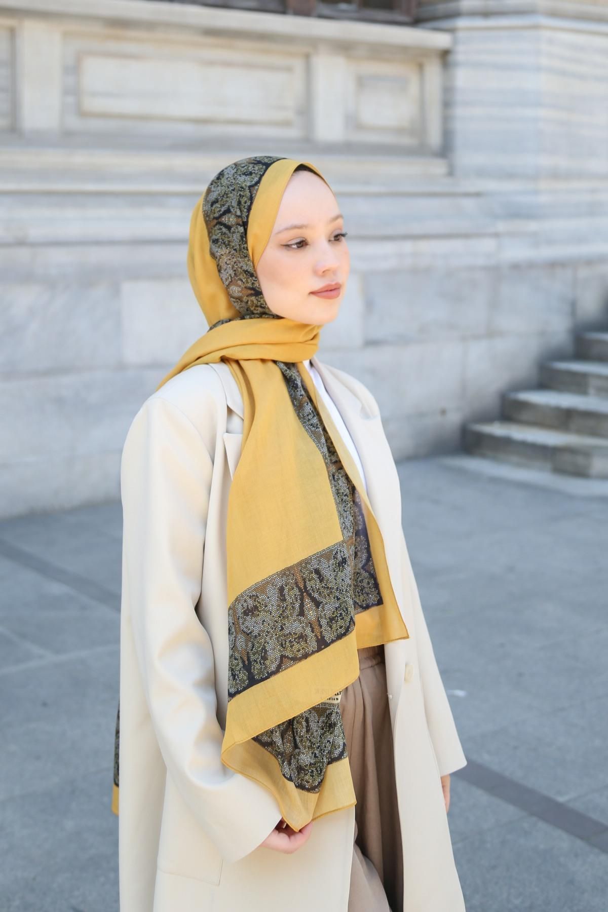 Hint İpek-Cotton Silk Patterned Shawl Model - Pmkv05-13 3