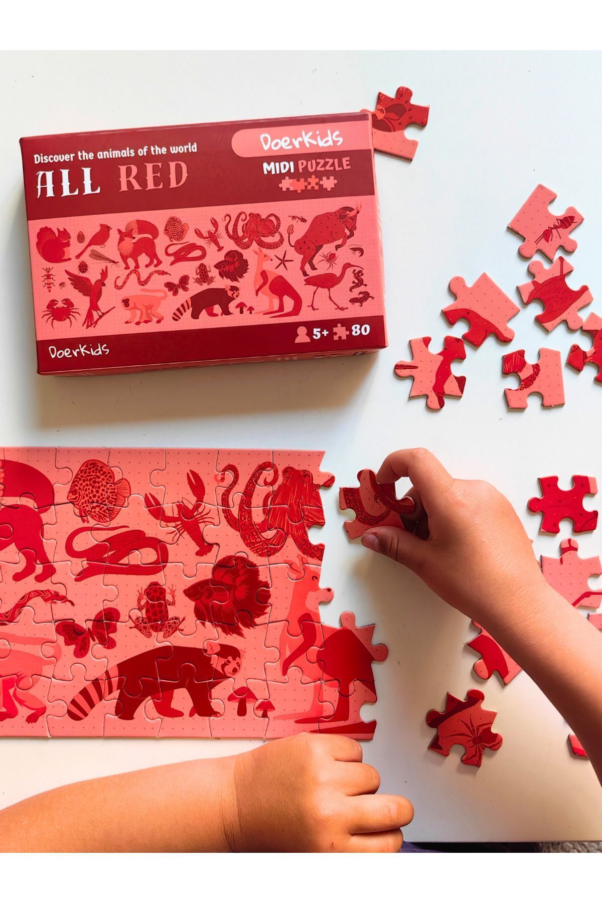 DoerKids All Red-Kırmızı Hayvanlar Eğitici-Öğretici Midi Puzzle | 4-9 Yaş 80 Parça fotoğrafı 2 (önizleme)