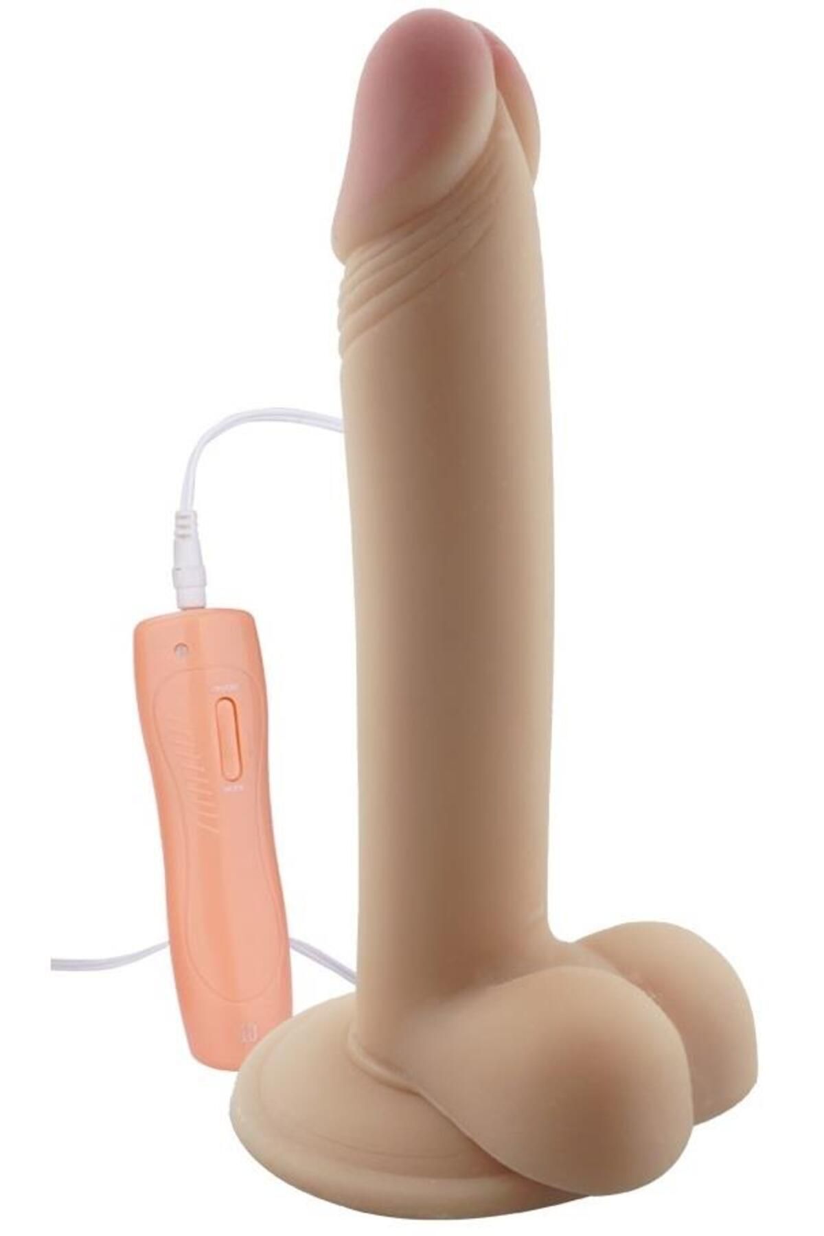 Gerçekçi Doku Damarsız 21 Cm 10 Mod Titreşim Oynar Başlıklı Vantuzlu Realistik Vibratör Penis Dildo