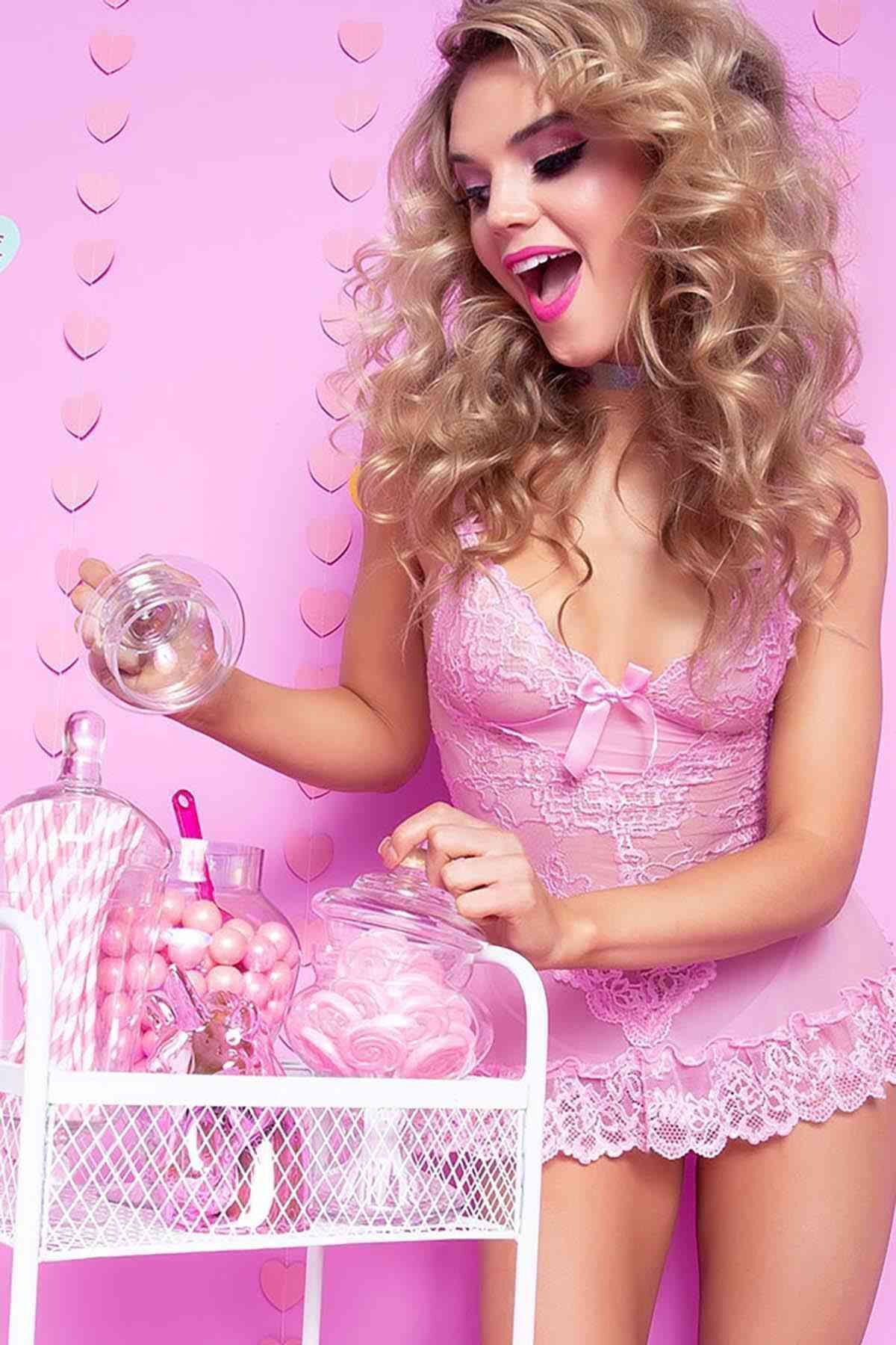 Кружевная ночная рубашка Merry See, нижнее белье Babydoll, розовая 88201