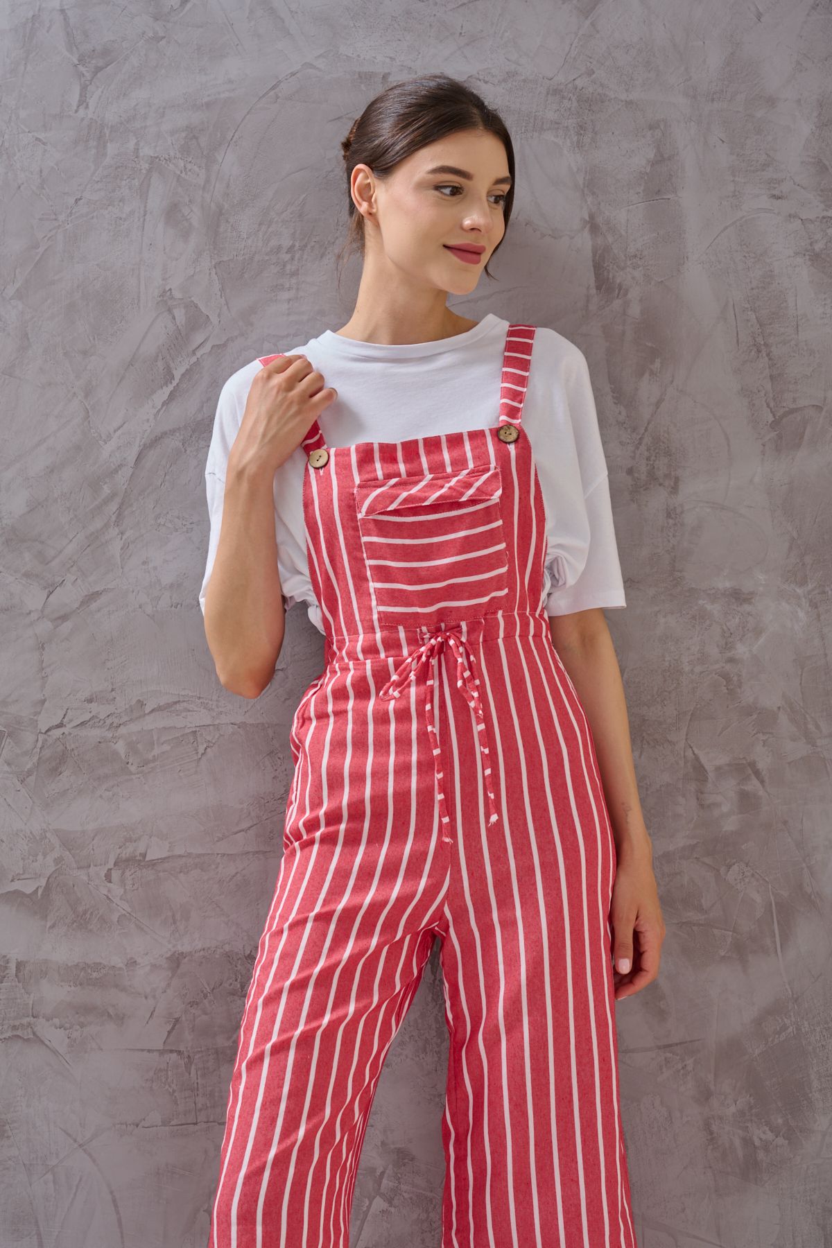 SHUGAA-Rochie lungă de in dungi pentru femei 4