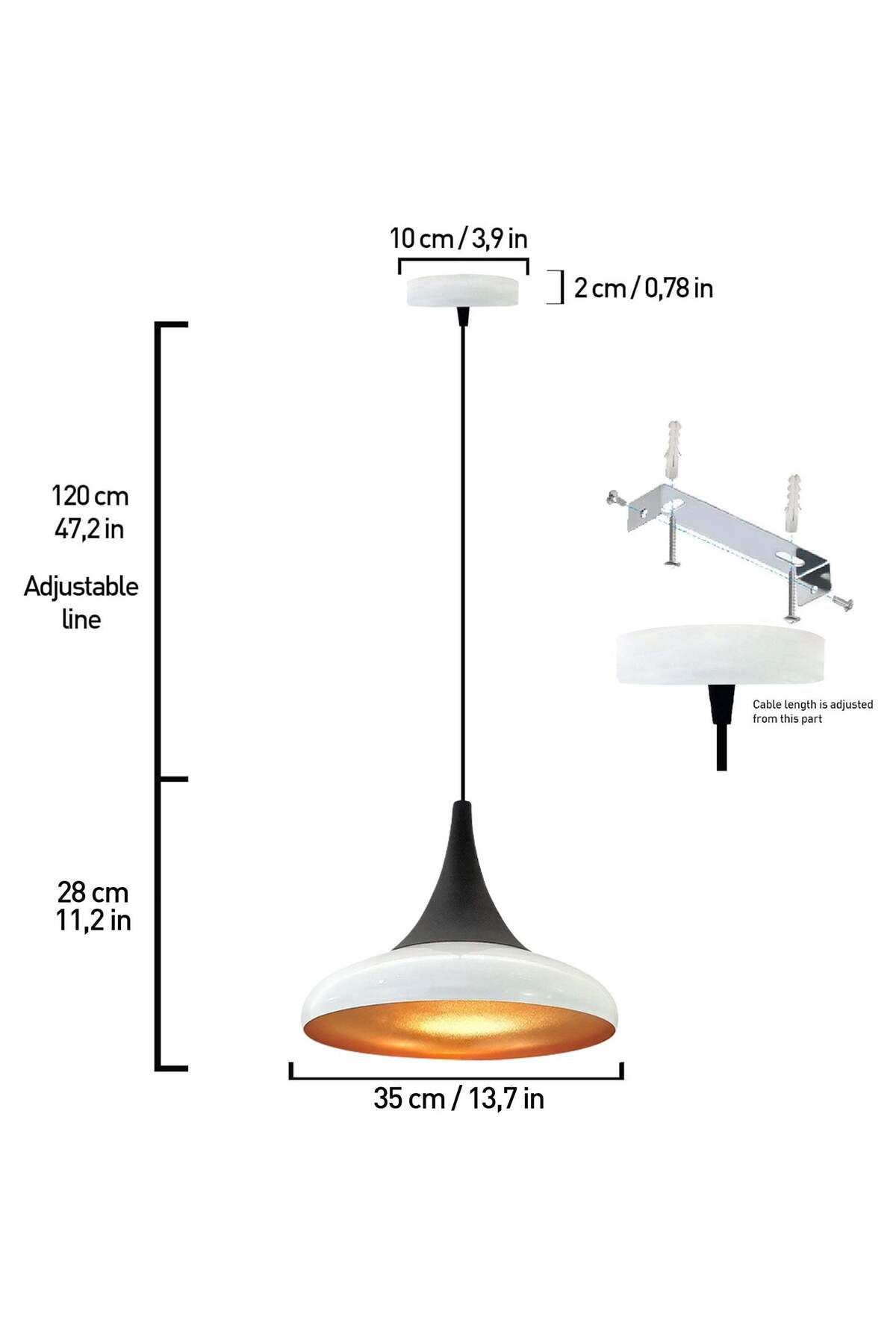 Bamyum-Paladin 35 cm Metal Hängelampe - Weiße Lampe 5