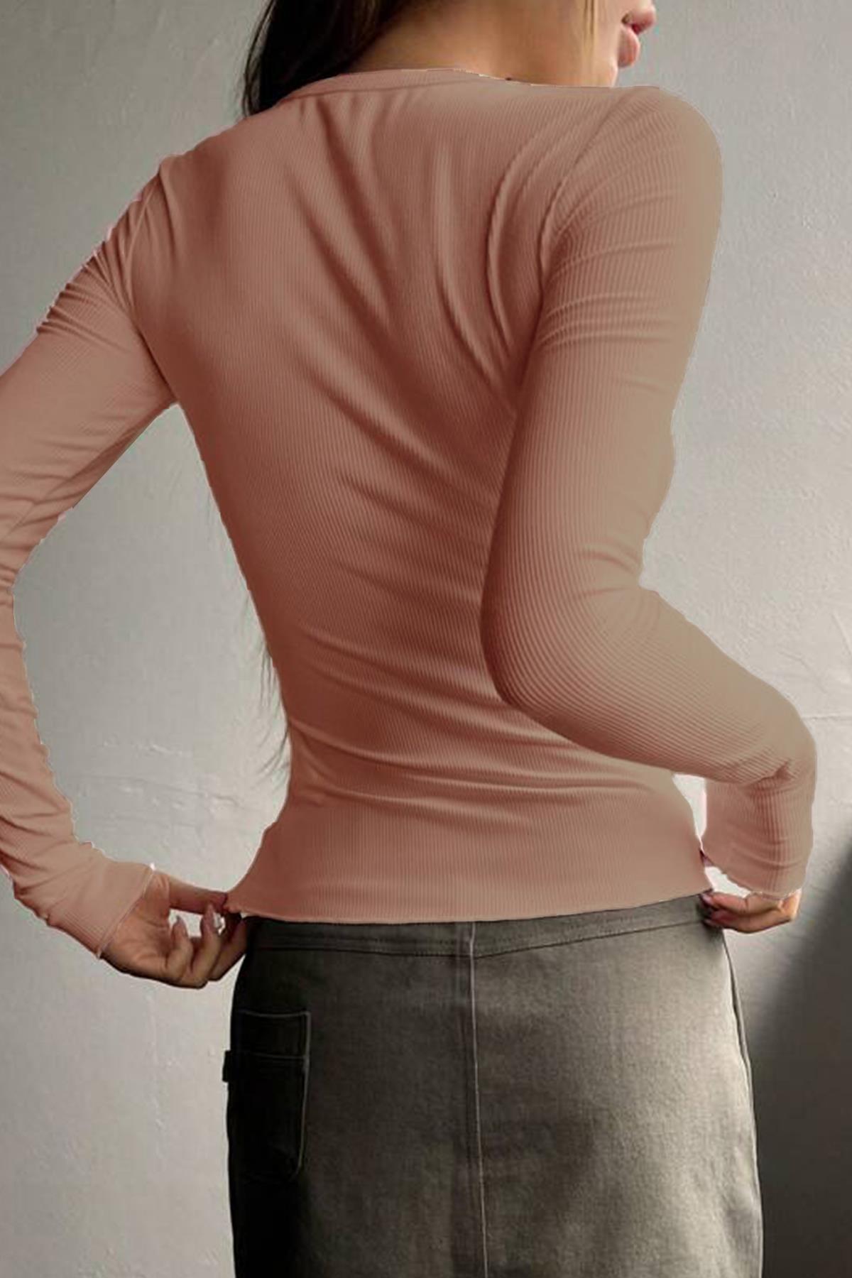 Teenage Millionaire 1 kus Dámský lososový knoflík Detailní knoflík s knoflíkem Crew Neck Dlouhý rukáv Korsárová halenka Body