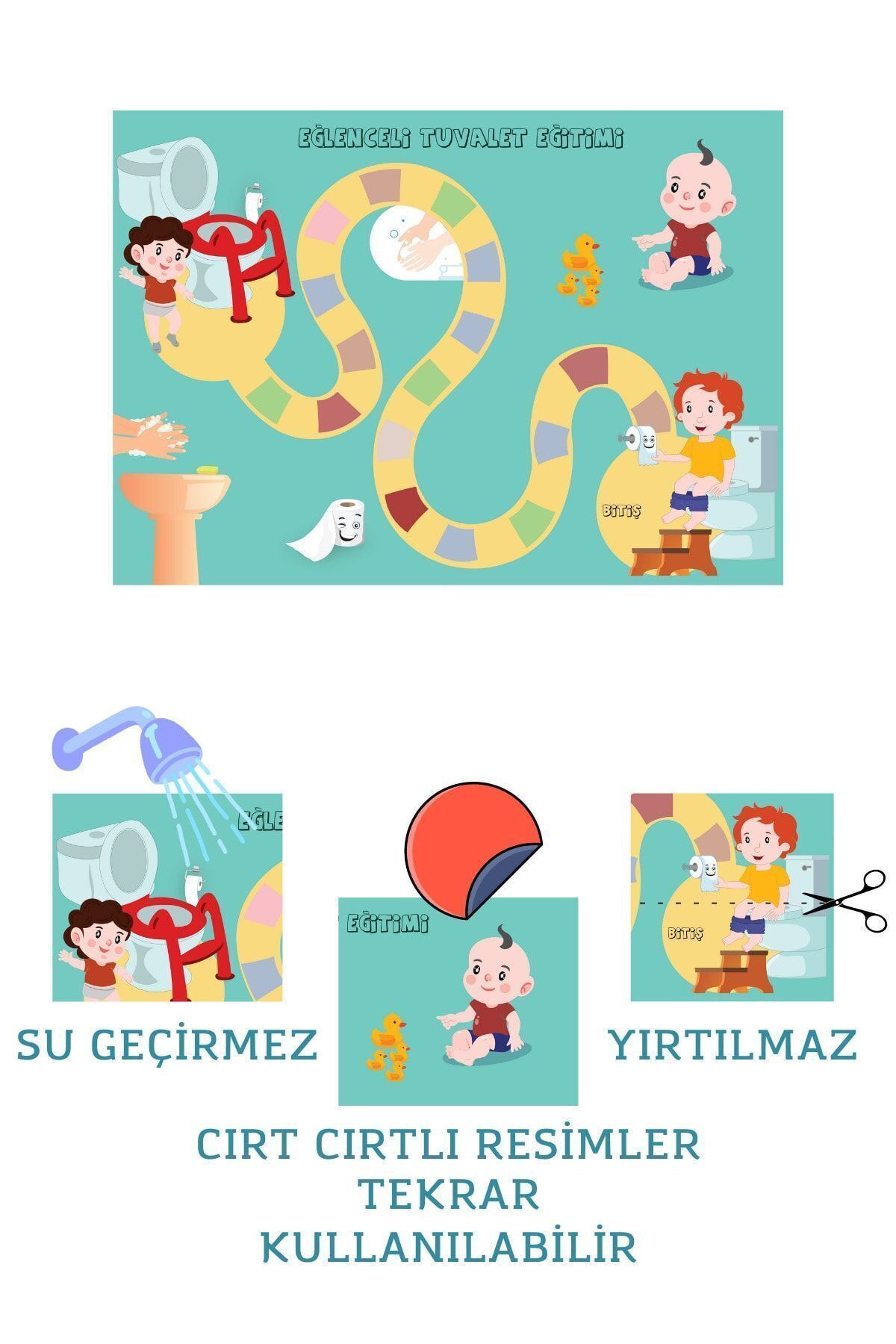 ELVİNES Eğlenceli Tuvalet Eğitimi Panosu (29.7X42 CM)- Cırt Cırtlı fotoğrafı 7 (önizleme)