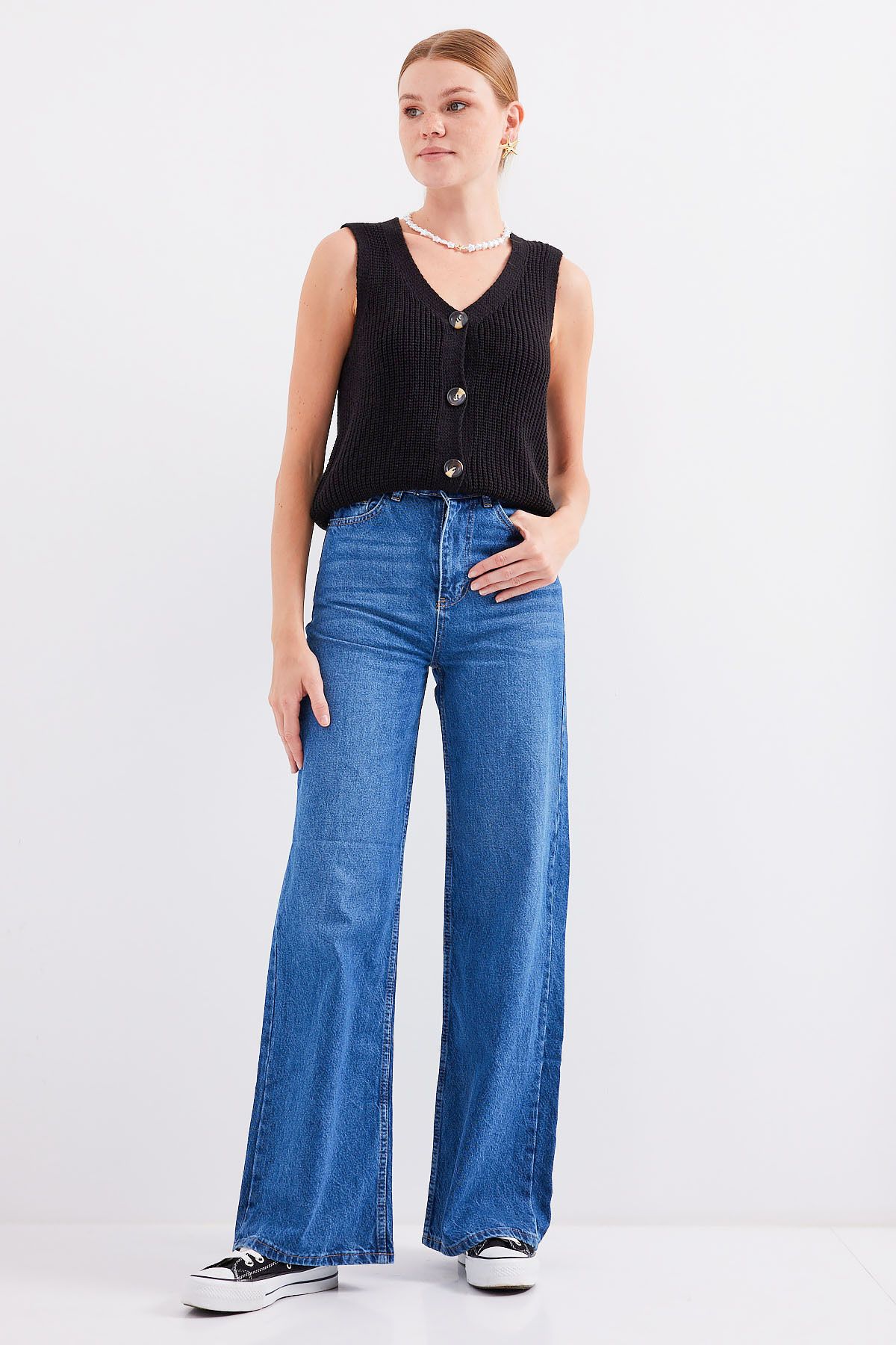 Bigdart-15881 Black Short Knitwear Vest - Buttoned 2