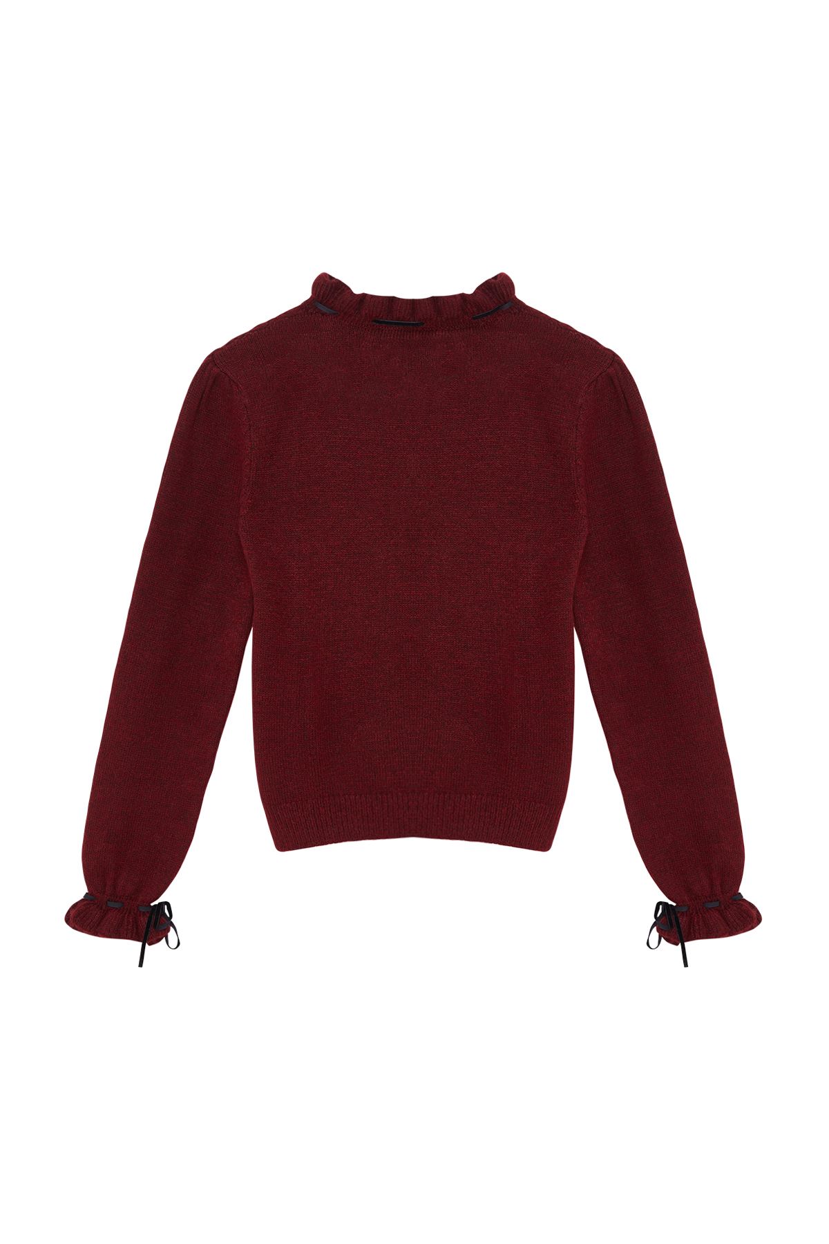 Trendyol Collection-Sweter z dzianiny Claret Red - miękka faktura, ażurowe zdobienia i kokarda Twoaw21Kz2355 7