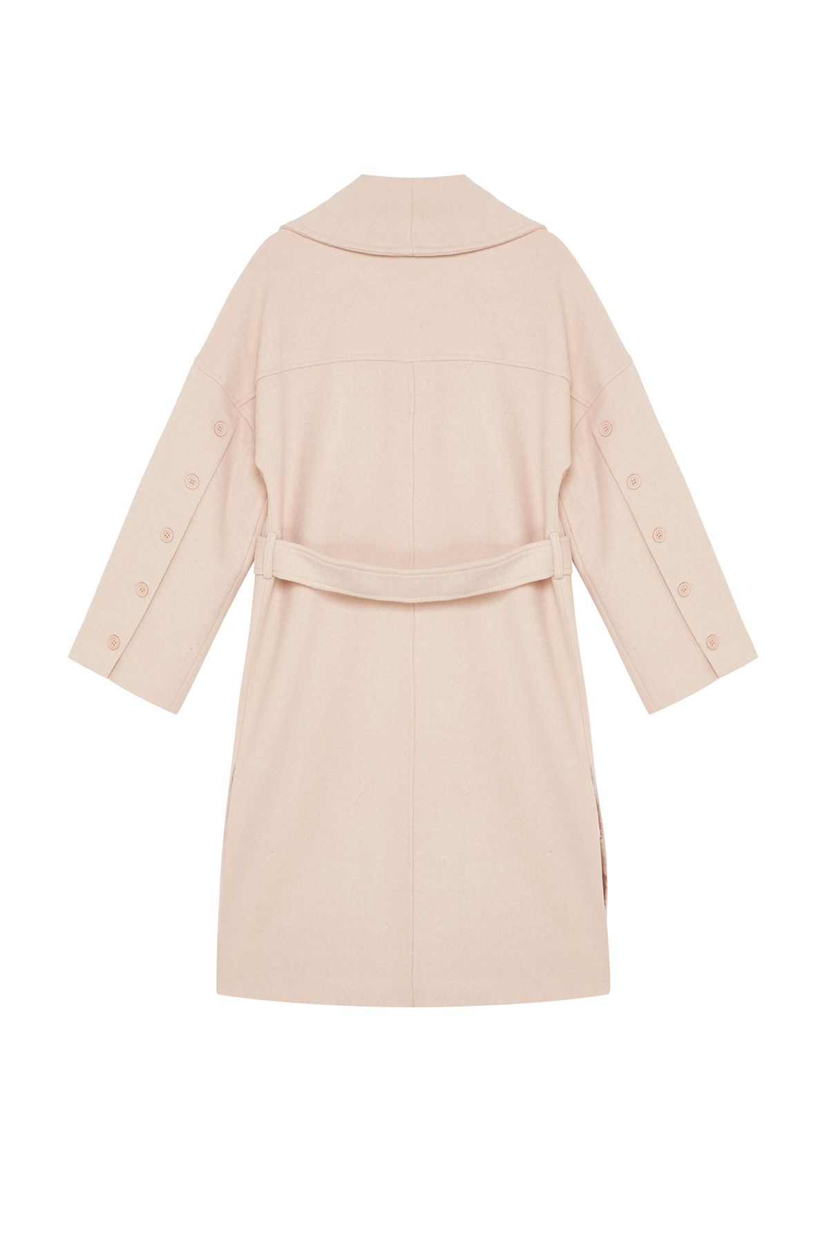 Trendyol Collection-Soft Textured Ecru Oversize Coat - Button Detail and Slit Twoaw25kb00027 7