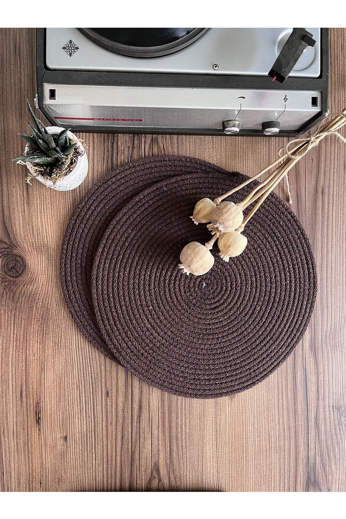 GARDENYA HOME-Volonte Bitter Coffee Jute American Service 2-Piece Knitted Straw Plates 1