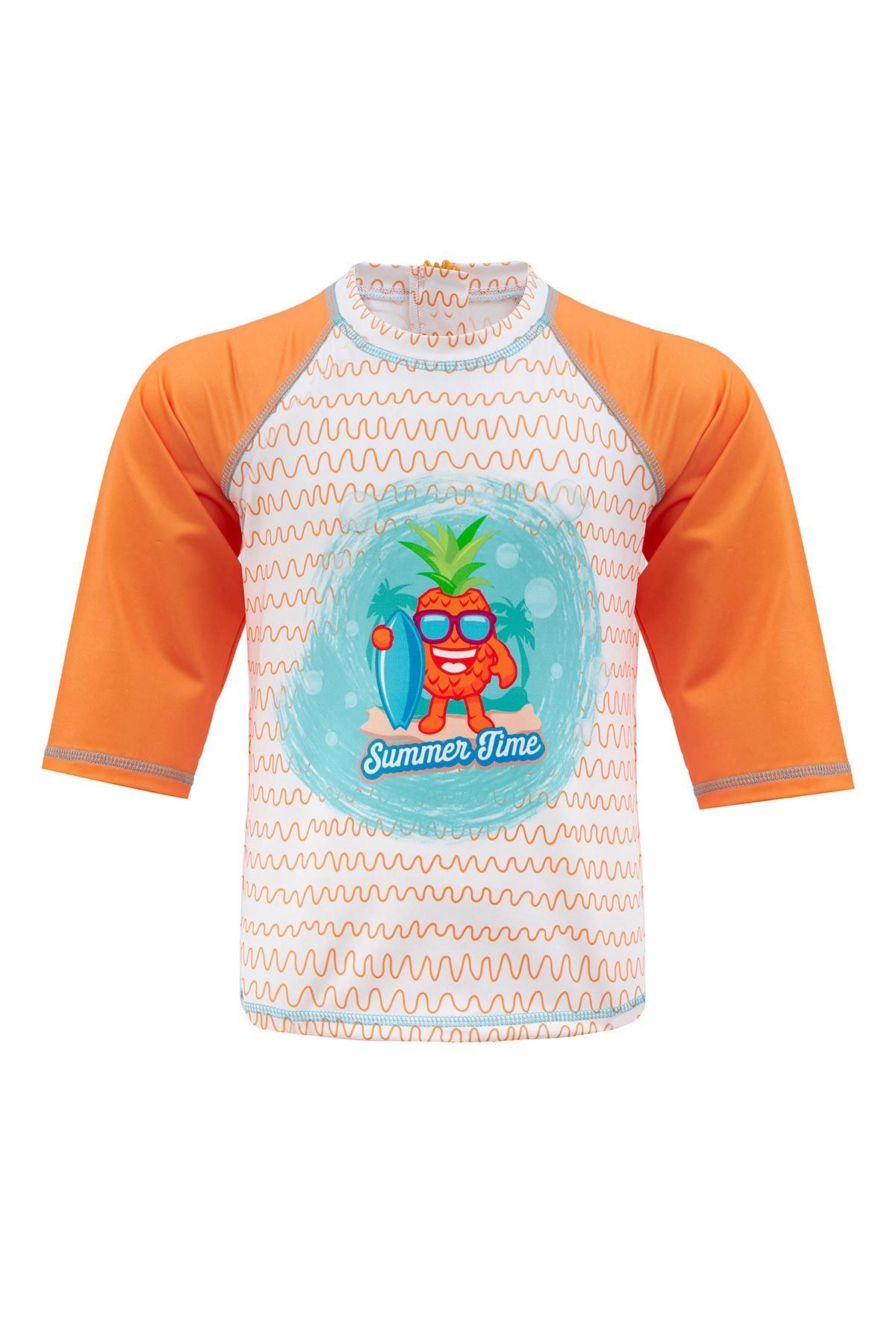 Remsa Mayo Şort Tişört Takım Kısa Kollu Ananas Çocuk Bebek Mayo 5386 Kawaii Turuncu fotoğrafı 3 (önizleme)