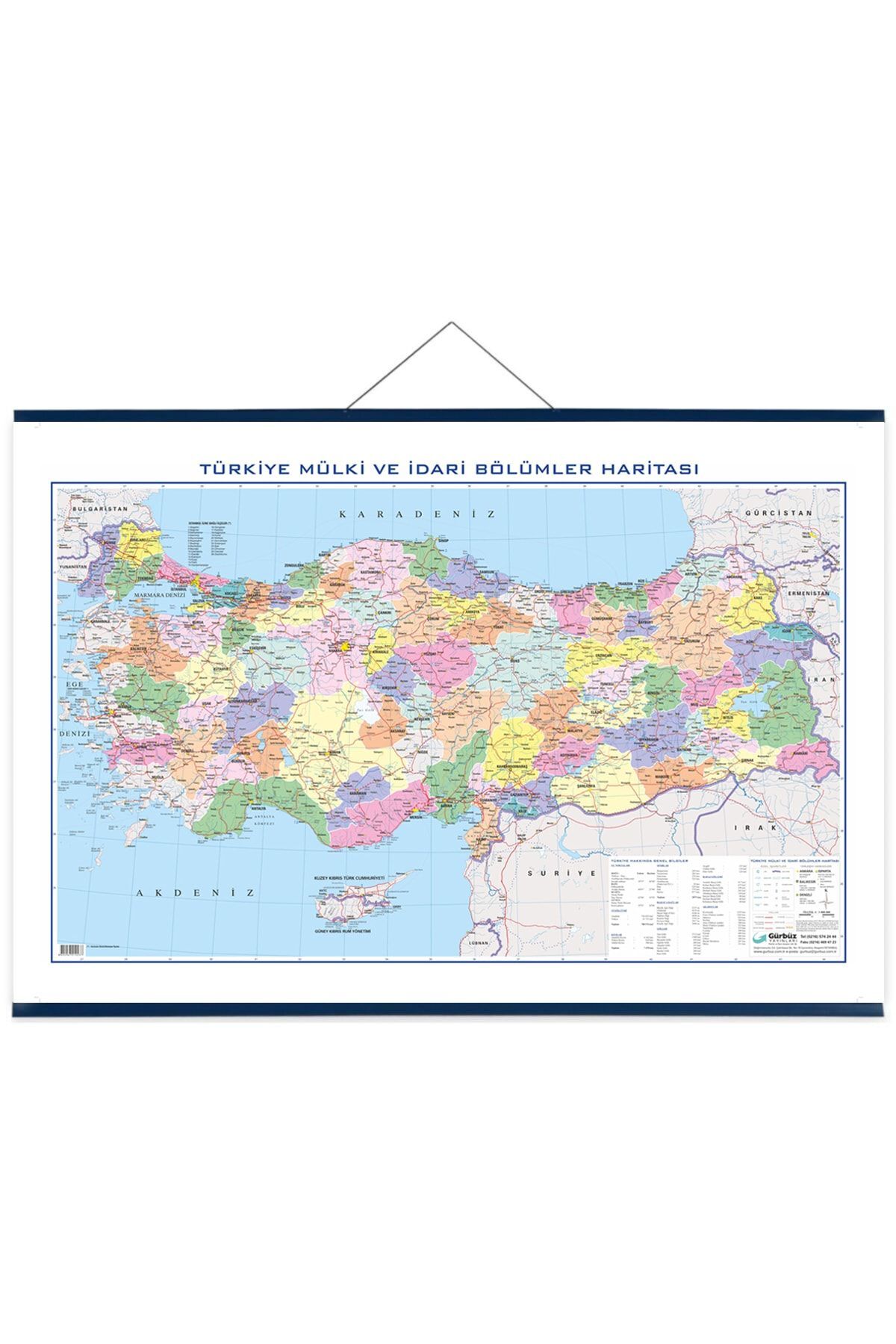 Gürbüz Yayınları Türkiye Siyasi Haritası 100x140 Çıtalı