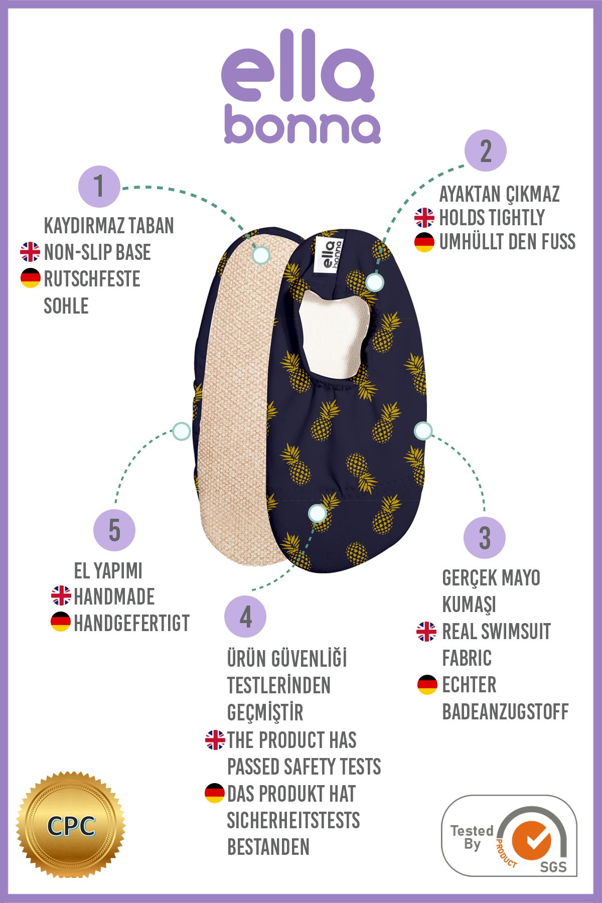 Ella Bonna-Unisex-Schuhe für Babys und Kinder mit rutschfester Sohle für Meer und Pool – Ananas 3