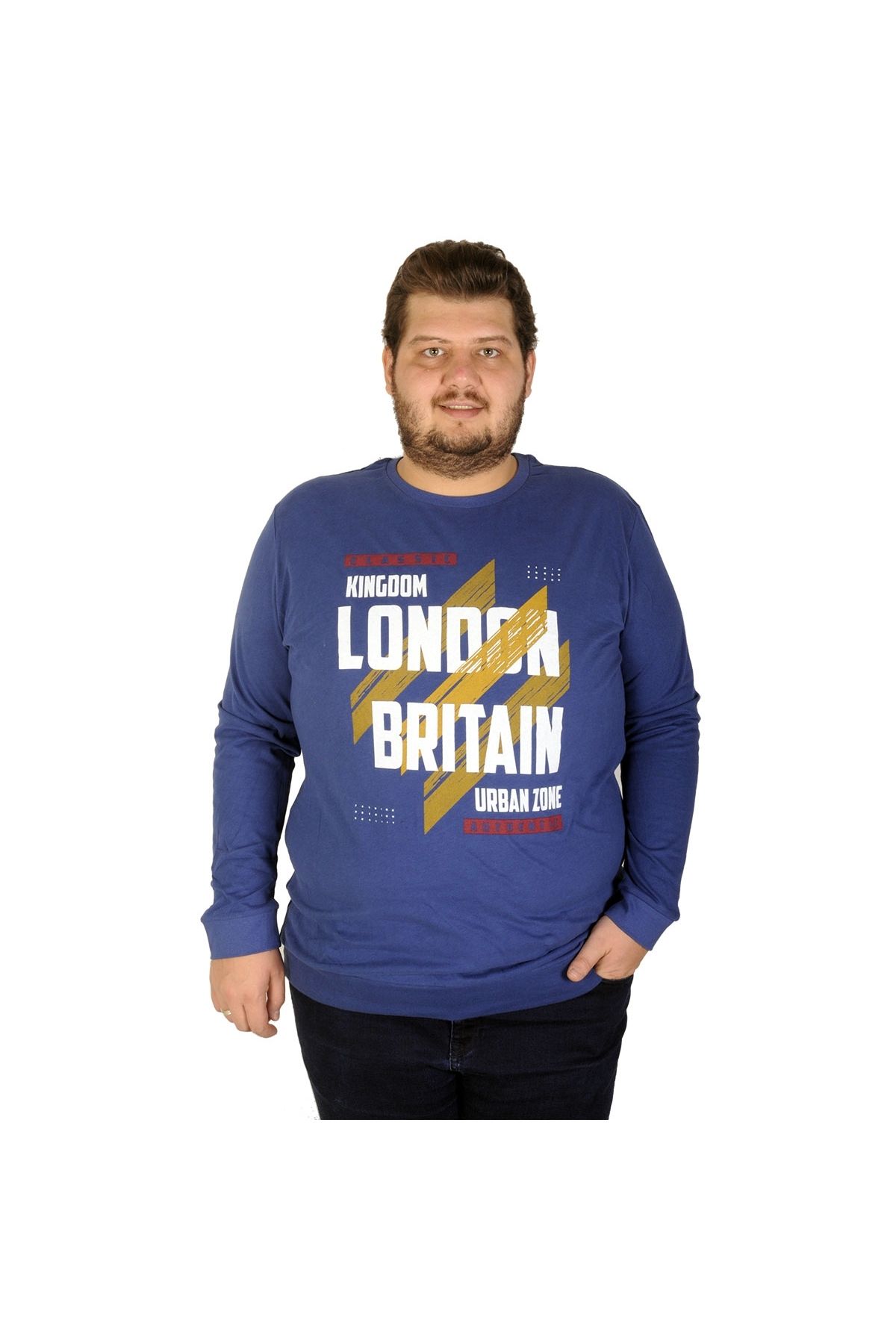 Mode Xl Büyük Beden Erkek Sweatshirt London Britain 19133 Indigo