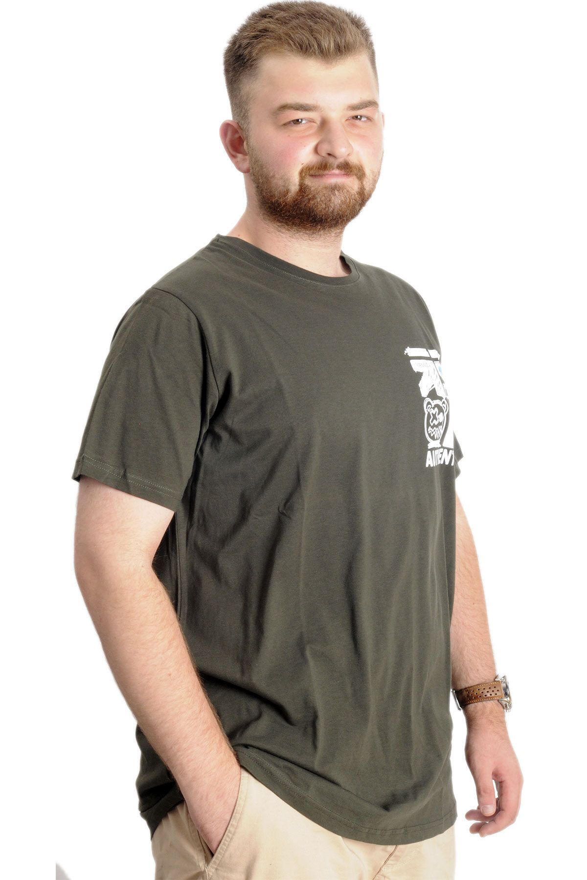 ModeXL-Mode Xl Large Size Men's T-shirt Bis Collar Authentic 23140 Khaki 3