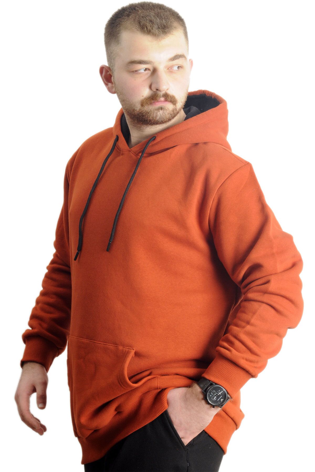 ModeXL-Men's Sweat Hooded Kangaroo Pocket - Large Size Basic 20562 Cinnamon 2