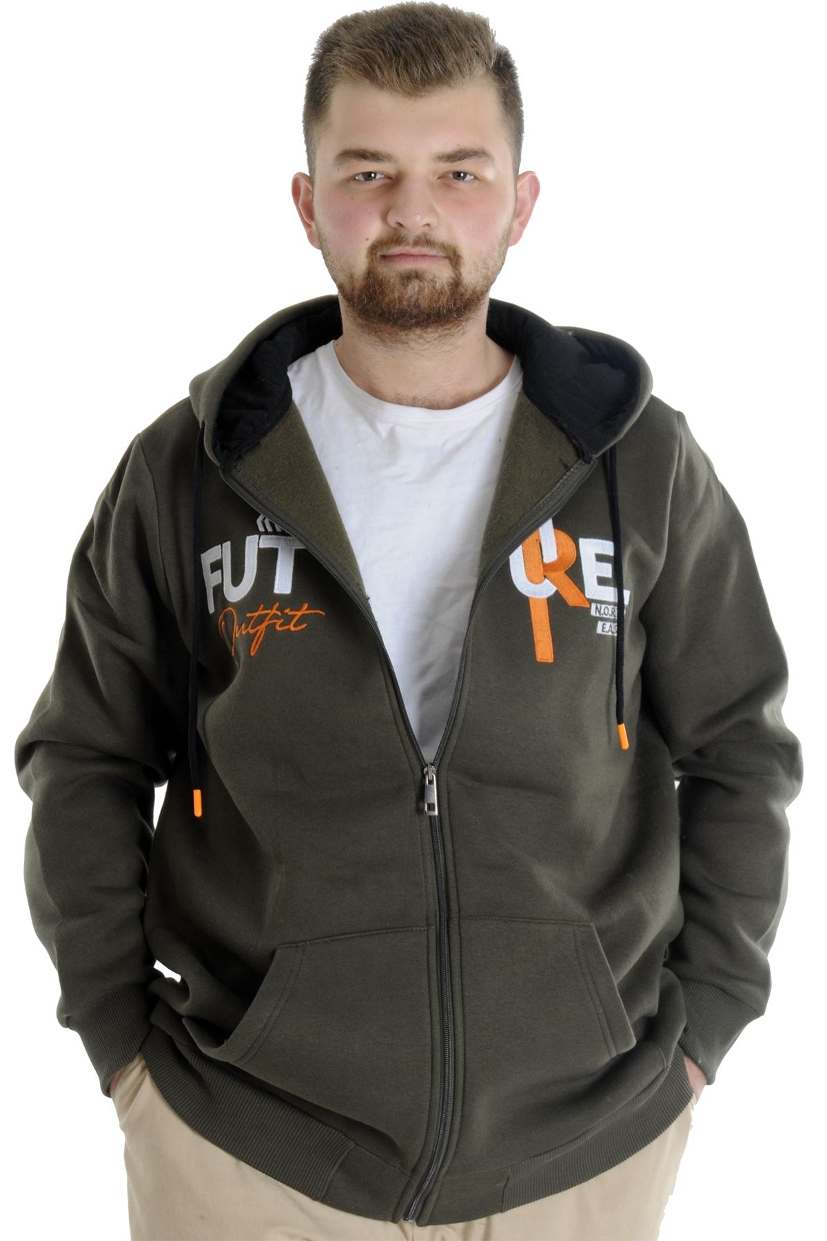 ModeXL-Men's Sweat Hooded Zippered Mode XL - Khaki Future 22535 1