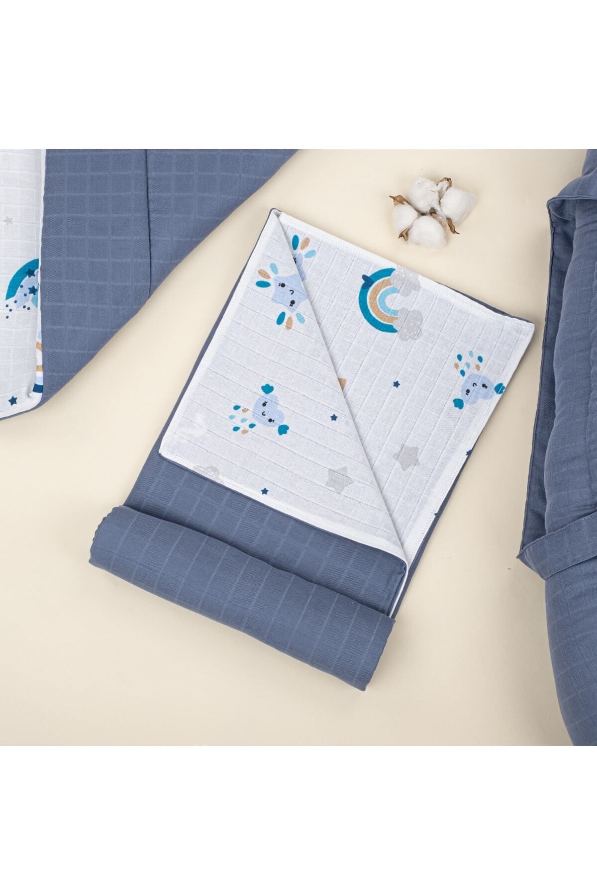 Yunikobaby 18 Parça Set - Indigo Müslin - Mavi Gökkuşağı Emzirme Yastığı Ve Önlüğü,puset Seti,babynest fotoğrafı 6 (önizleme)