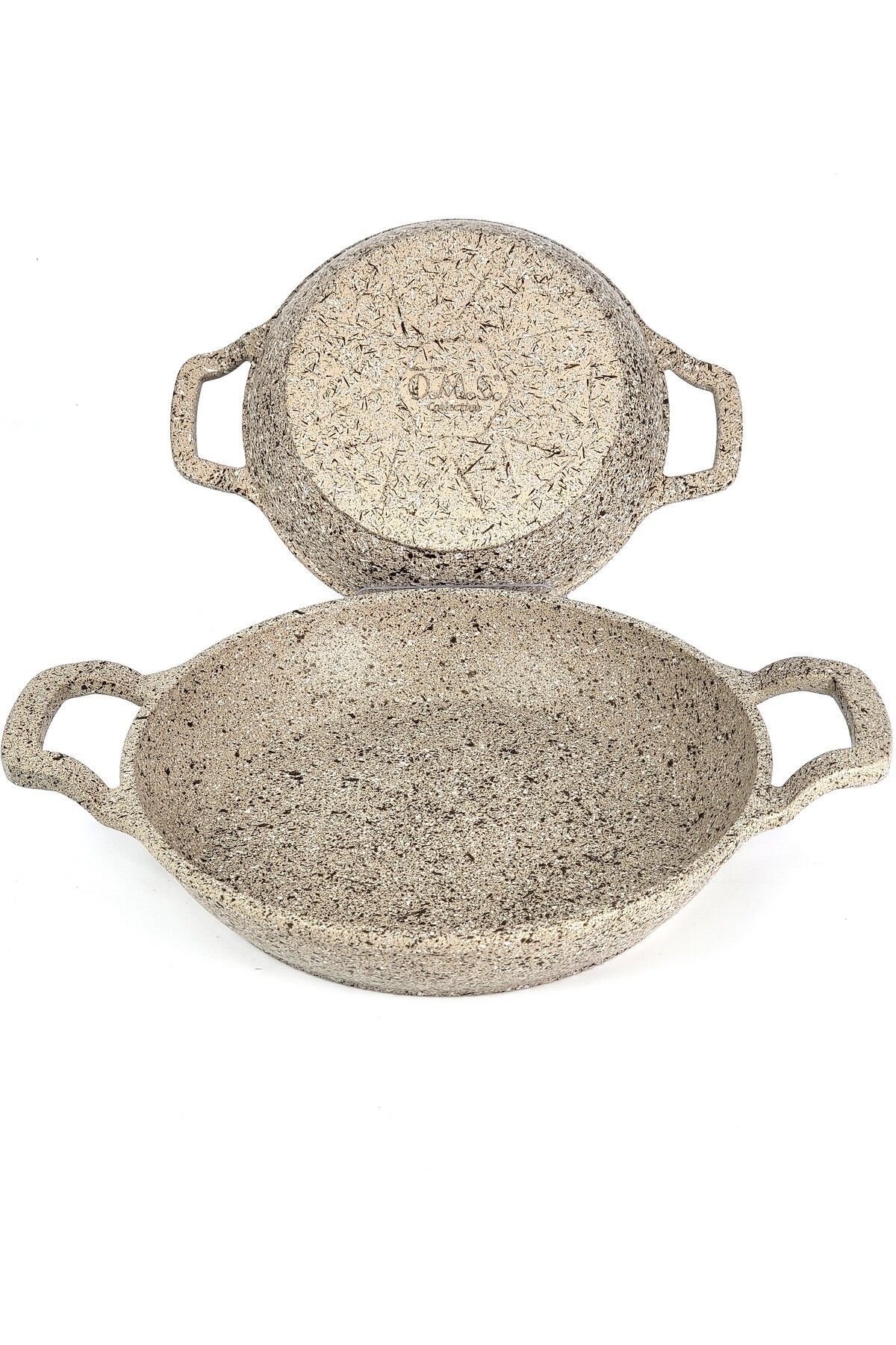 OMS 3729 - 2 Parça - Döküm, Bio Granit, ( 18 Ve 22 Cm ) Sahan Seti, Kum Beji Rengi